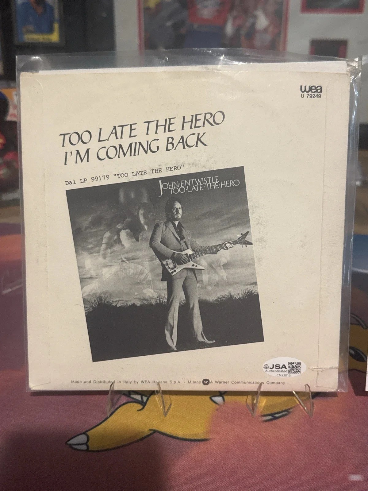 John Entwistle Signed Too Late The Hero 45 RPM Record JSA Autograph Who Bassist, изображение 4