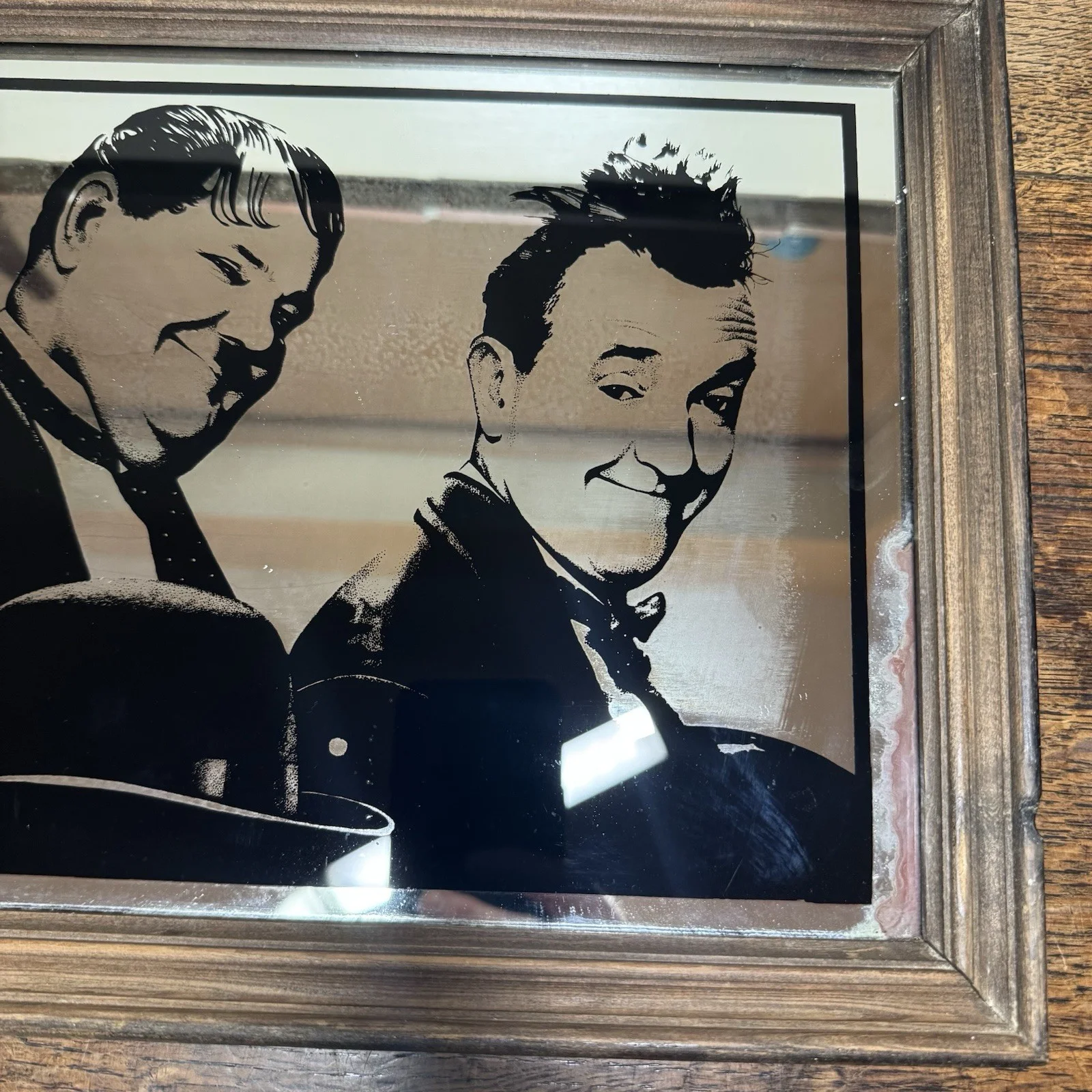 Vintage Laurel & Hardy Framed Mirror/ Silhouette Portrait Comedy Duo Wall Art, image 5