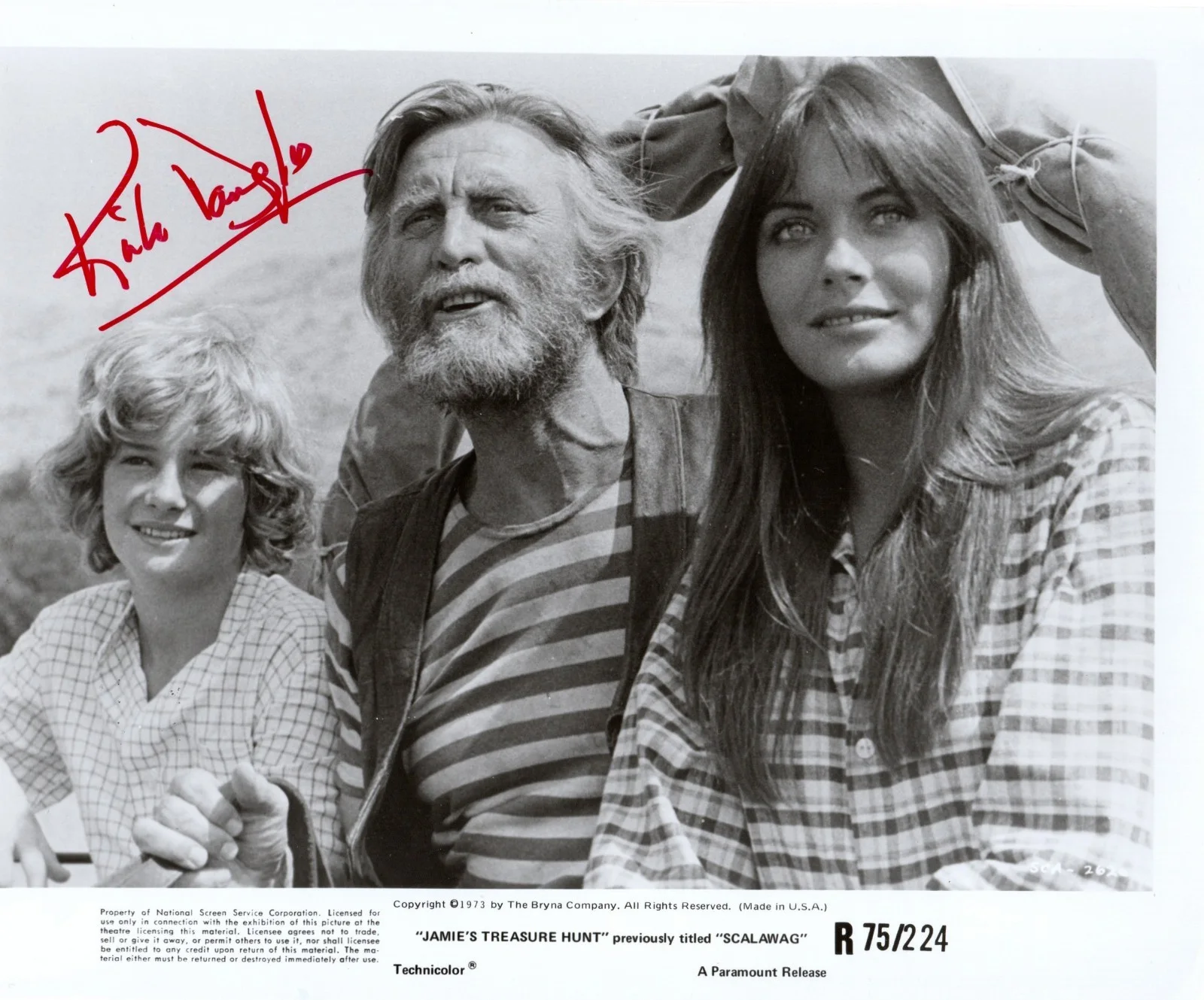 Kirk Douglas — KIRK DOUGLAS Autograph Signed 8X10 B&W 1973 SCALAWAG Press Lobby Photo w/ COA