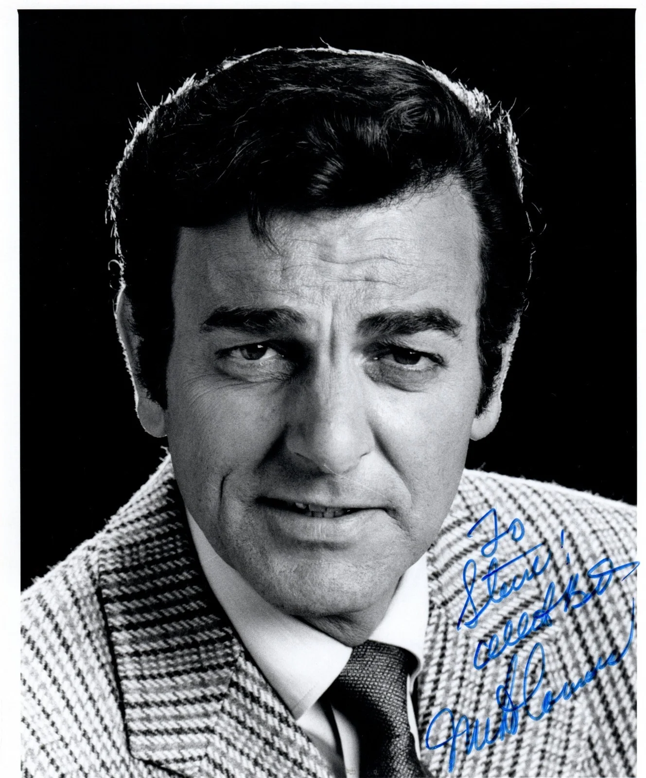 Mike Connors — MIKE CONNORS Autograph Inscribed Signed 1970s MANNIX 8X10 B&W Photo w/ COA A