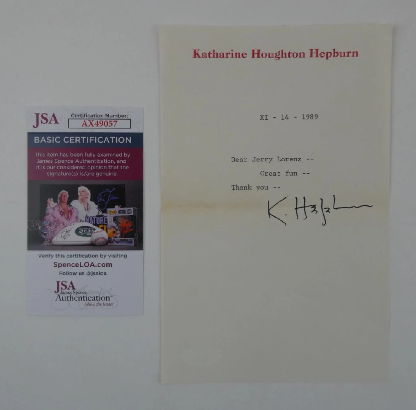 Katherine Hepburn — Katharine Hepburn Signed Typed Letter TLS Autographed 6x8 w/ Envelope, JSA COA