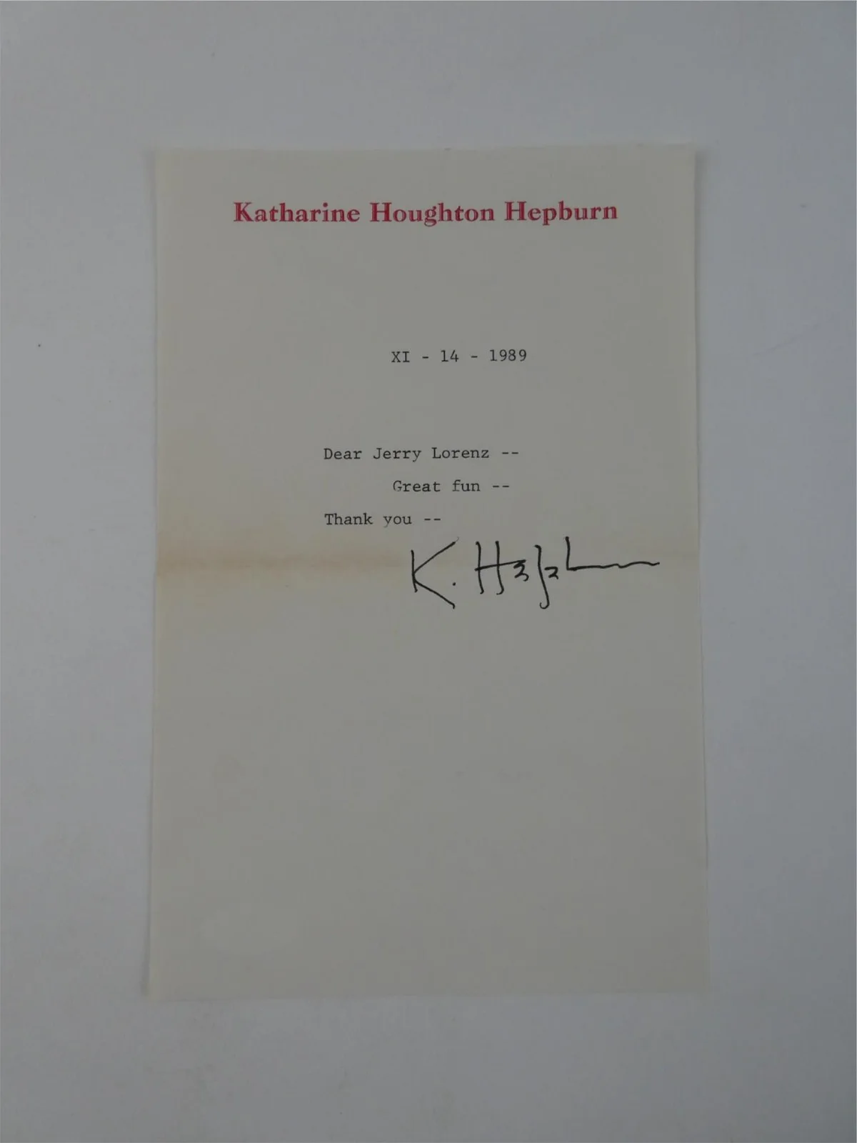 Katherine Hepburn — Katharine Hepburn Signed Typed Letter TLS Autographed 6x8 w/ Envelope, JSA COA, image 2