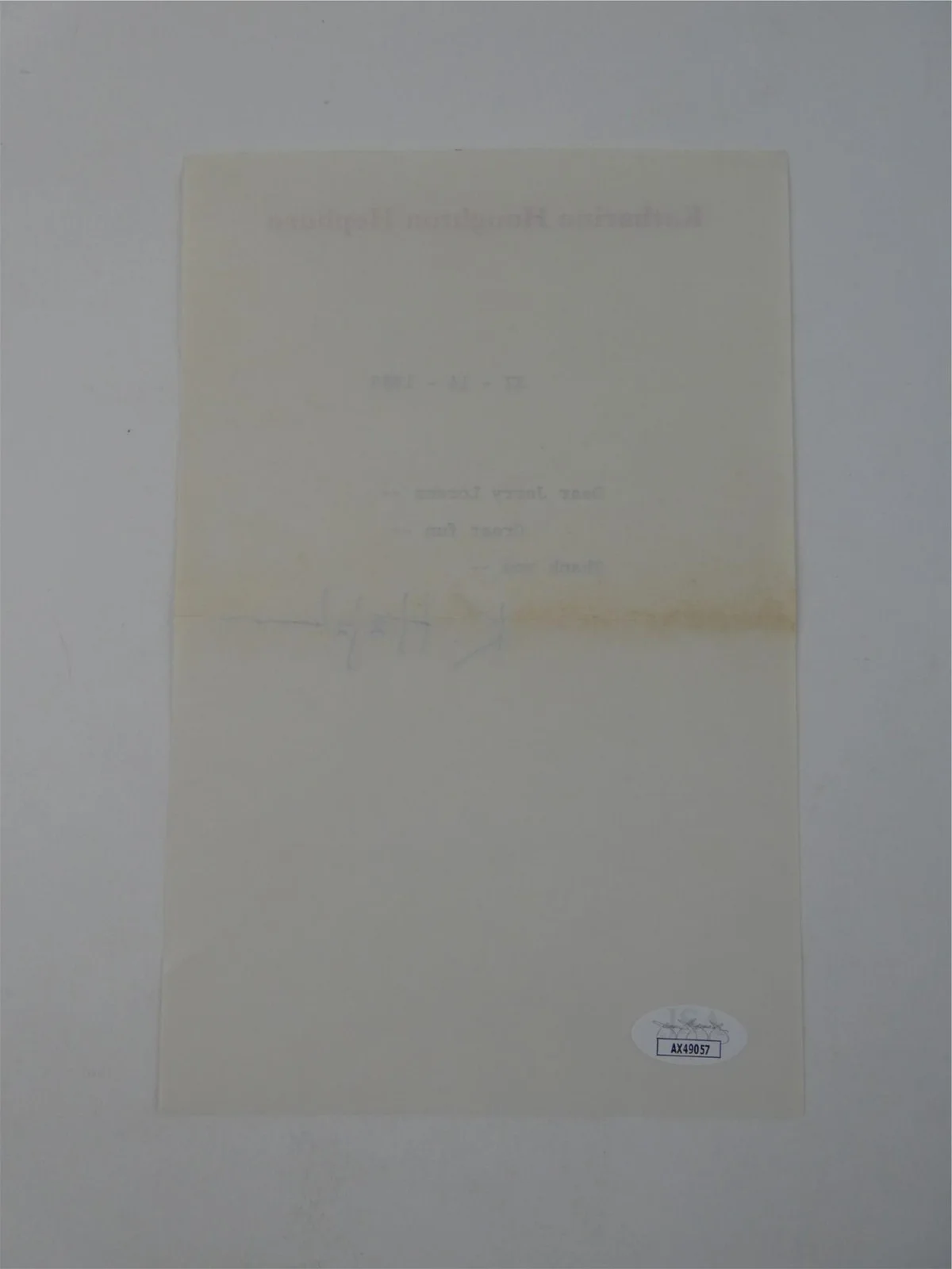 Katherine Hepburn — Katharine Hepburn Signed Typed Letter TLS Autographed 6x8 w/ Envelope, JSA COA, image 4