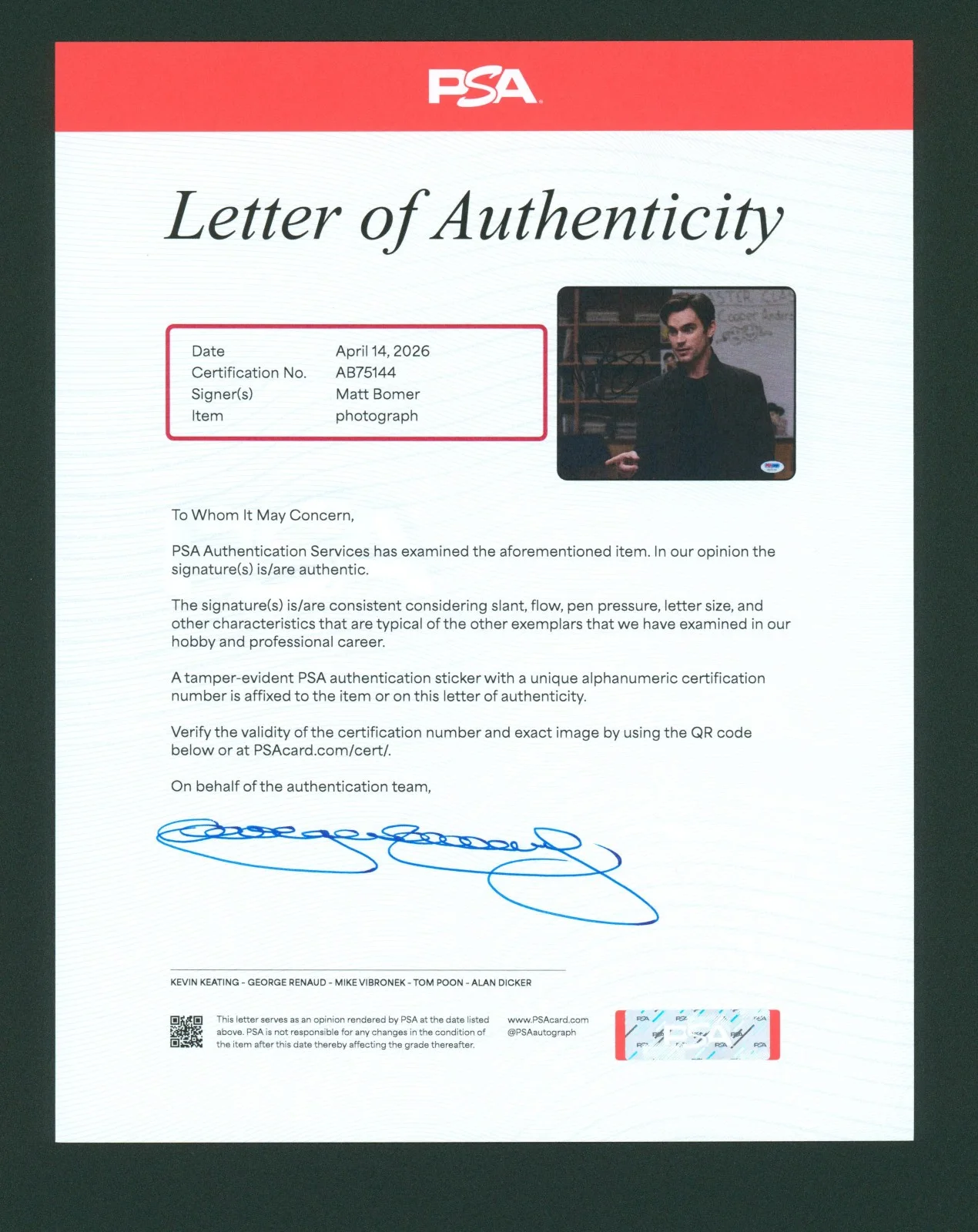 Matt Bomer — Matt Bomer Signed PSA/DNA LOA Autographed 8X10 White Collar Photo Auto PSA COA, image 3