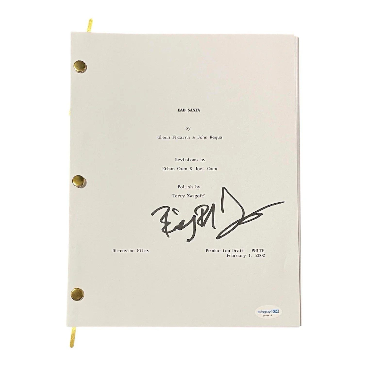 Billy Bob Thornton Signed Autographed Bad Santa Full Movie Film Script ACOA, image 2