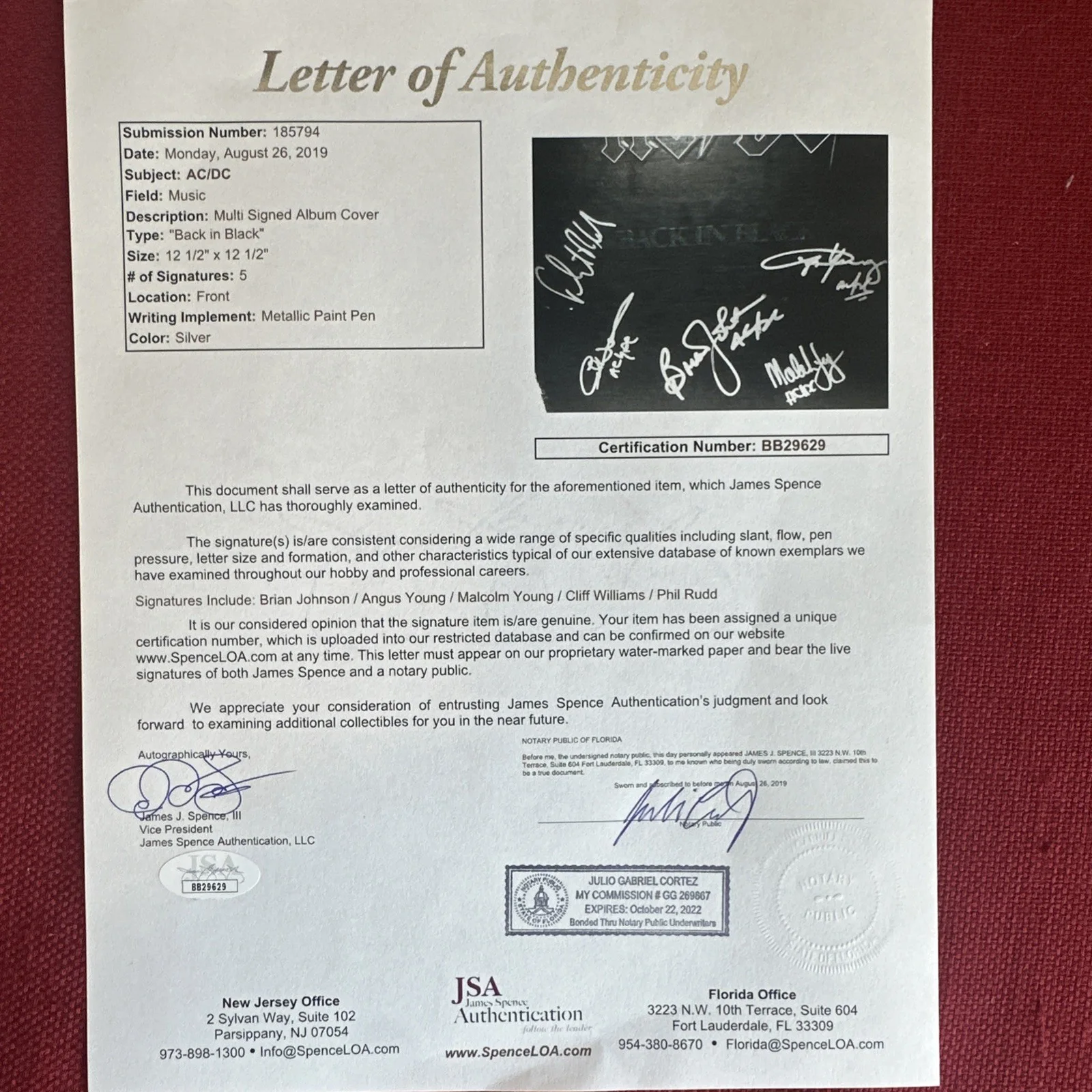 AC/DC Band Signed Back in Black Framed Album Young Johnson Rudd Williams JSA COA, изображение 4