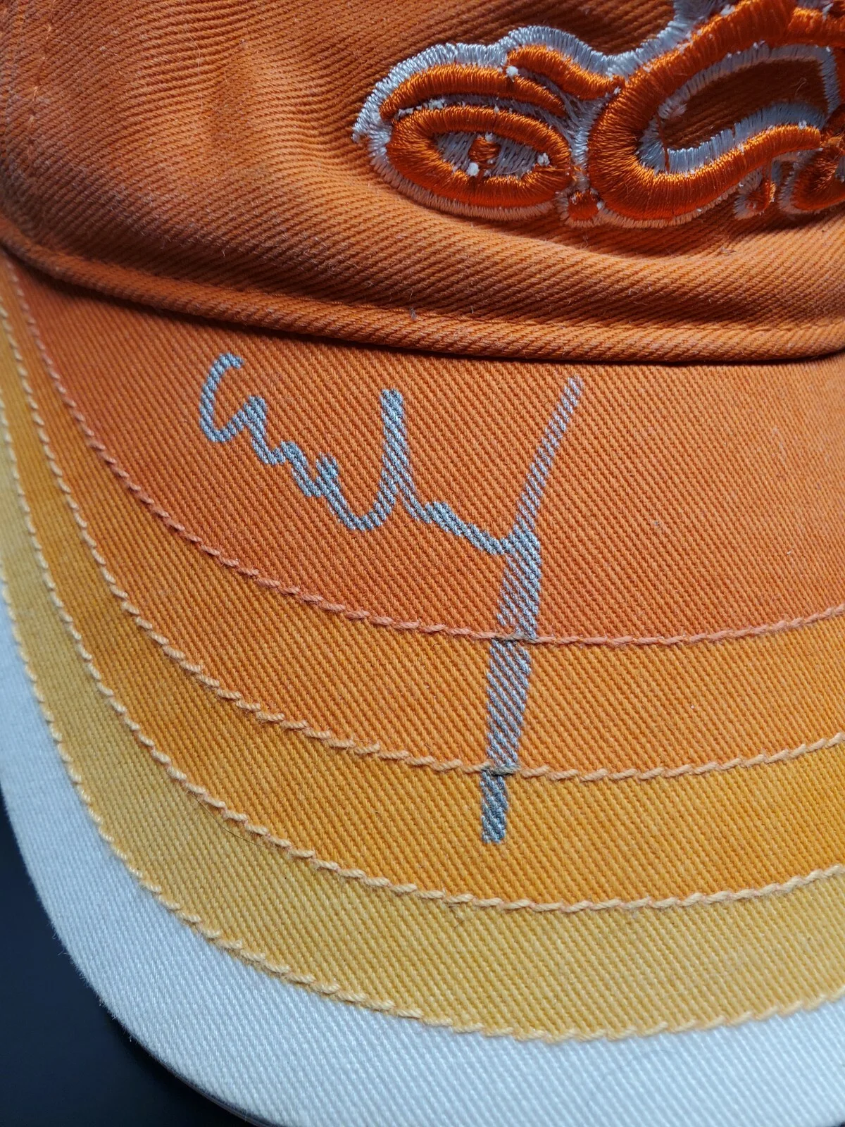 Paul Sr, Mikey — Orange County Choppers Paul Sr & Mikey hand signed autographed Orange Sun Visor, image 2