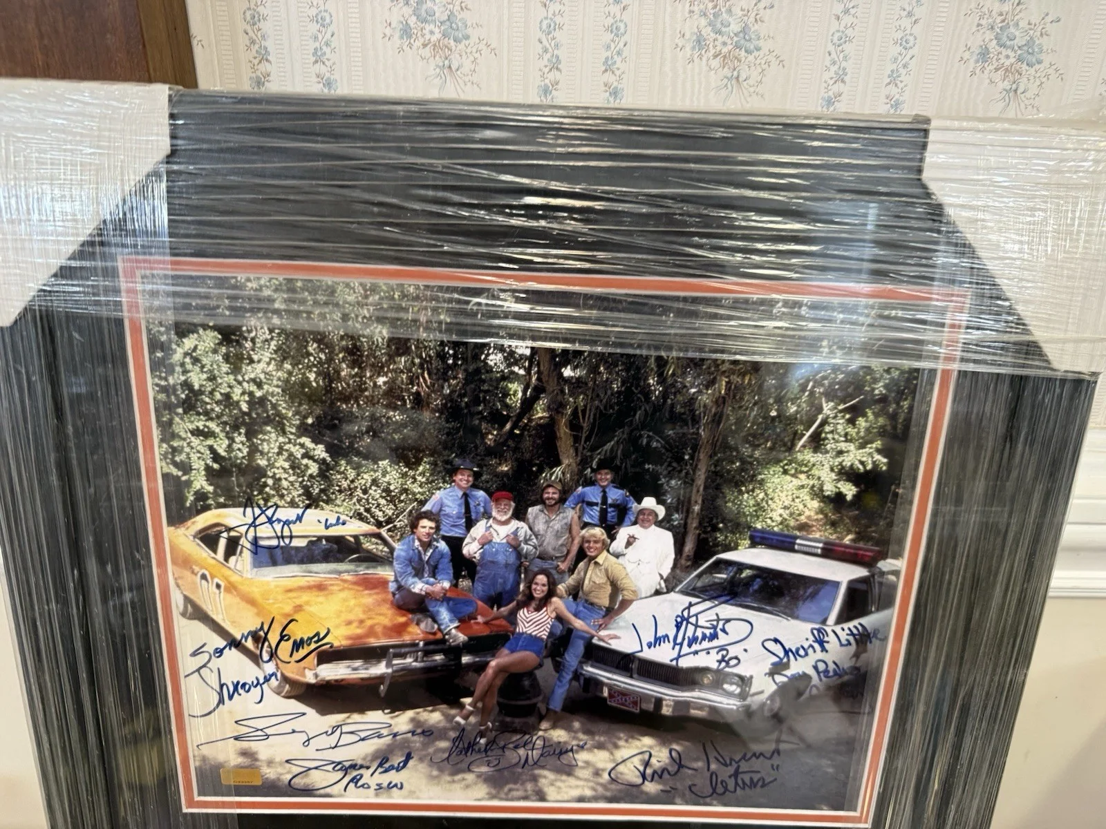 Cathrine, John, George, Ton, Rick, Sonny — THE DUKES OF HAZZARD Autographed Photo Signed By 8 Cast Members Framed w/COA, изображение 2
