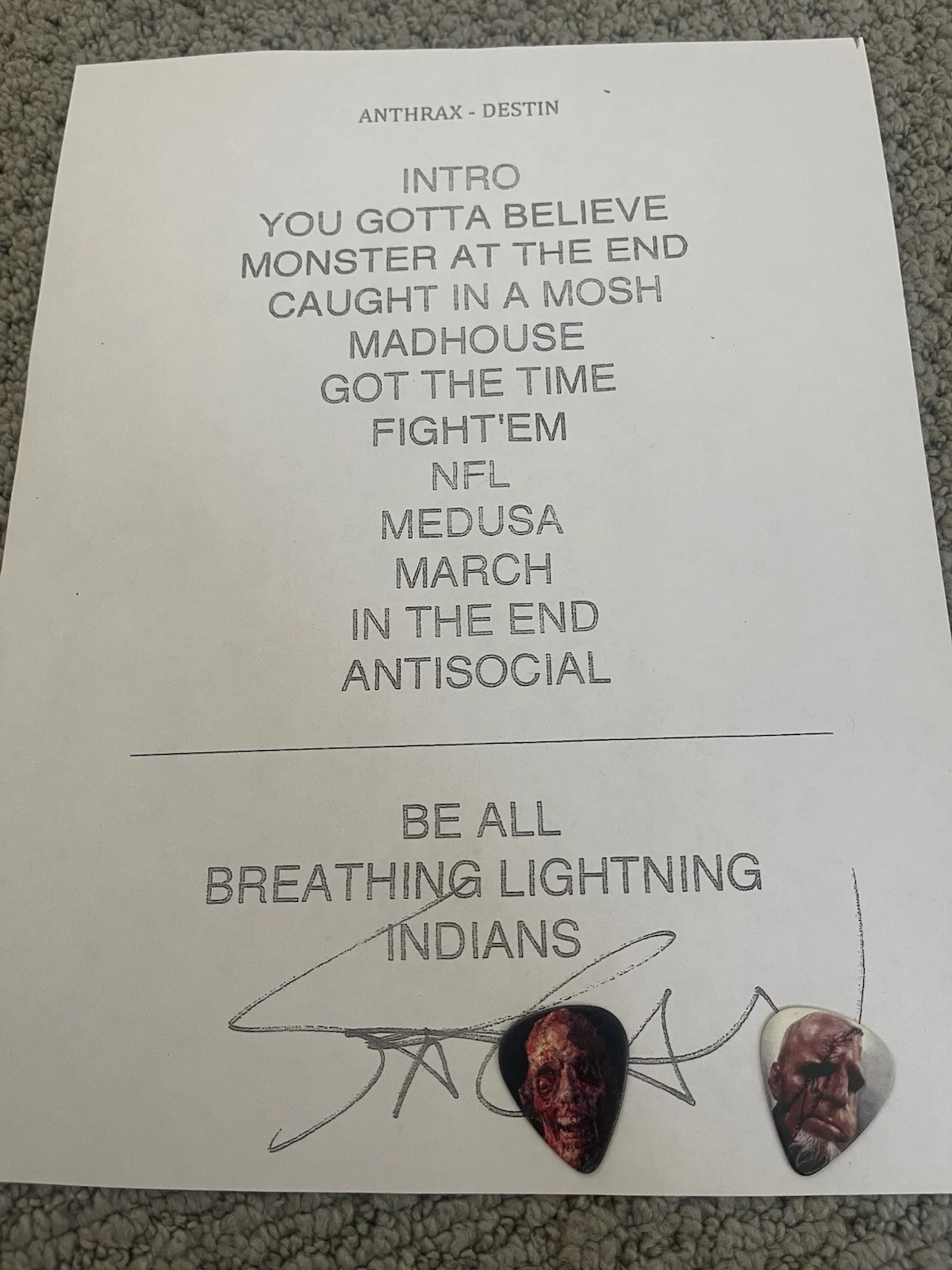 SIGNED Anthrax Scott Ian Print SIGNED Gig Used Guitar Strings And Set list, image 5