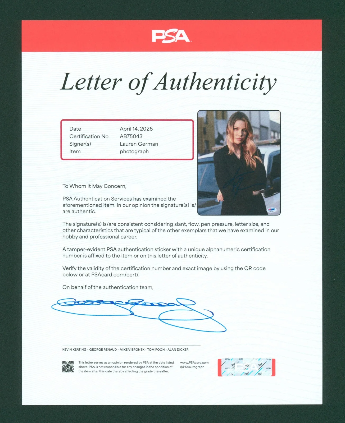 Lauren German — Lauren German Signed PSA/DNA LOA Autographed 8X10 Lucifer Photo Auto PSA COA, image 3