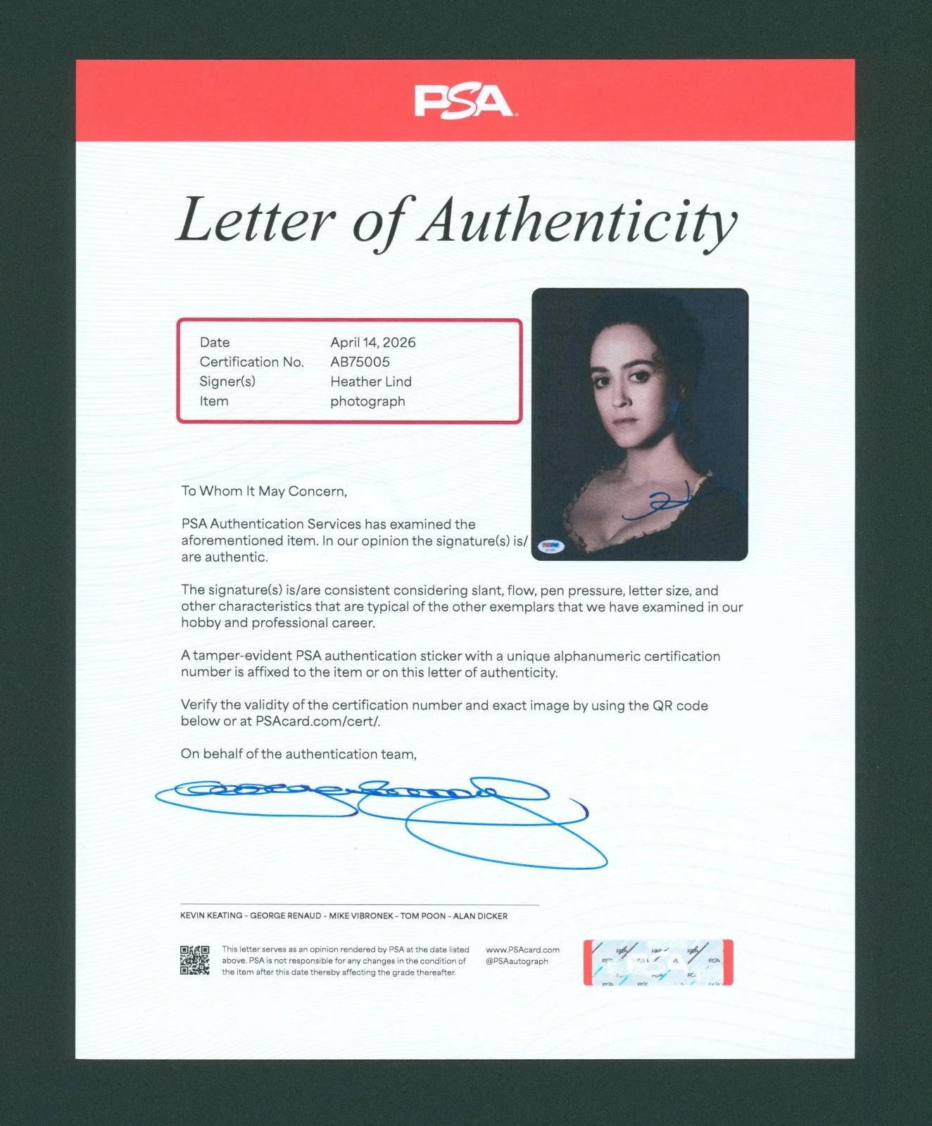 Heather Lind — Heather Lind Signed PSA/DNA COA Autographed 8X10 Turn WashingtonSpies Photo Auto, изображение 3