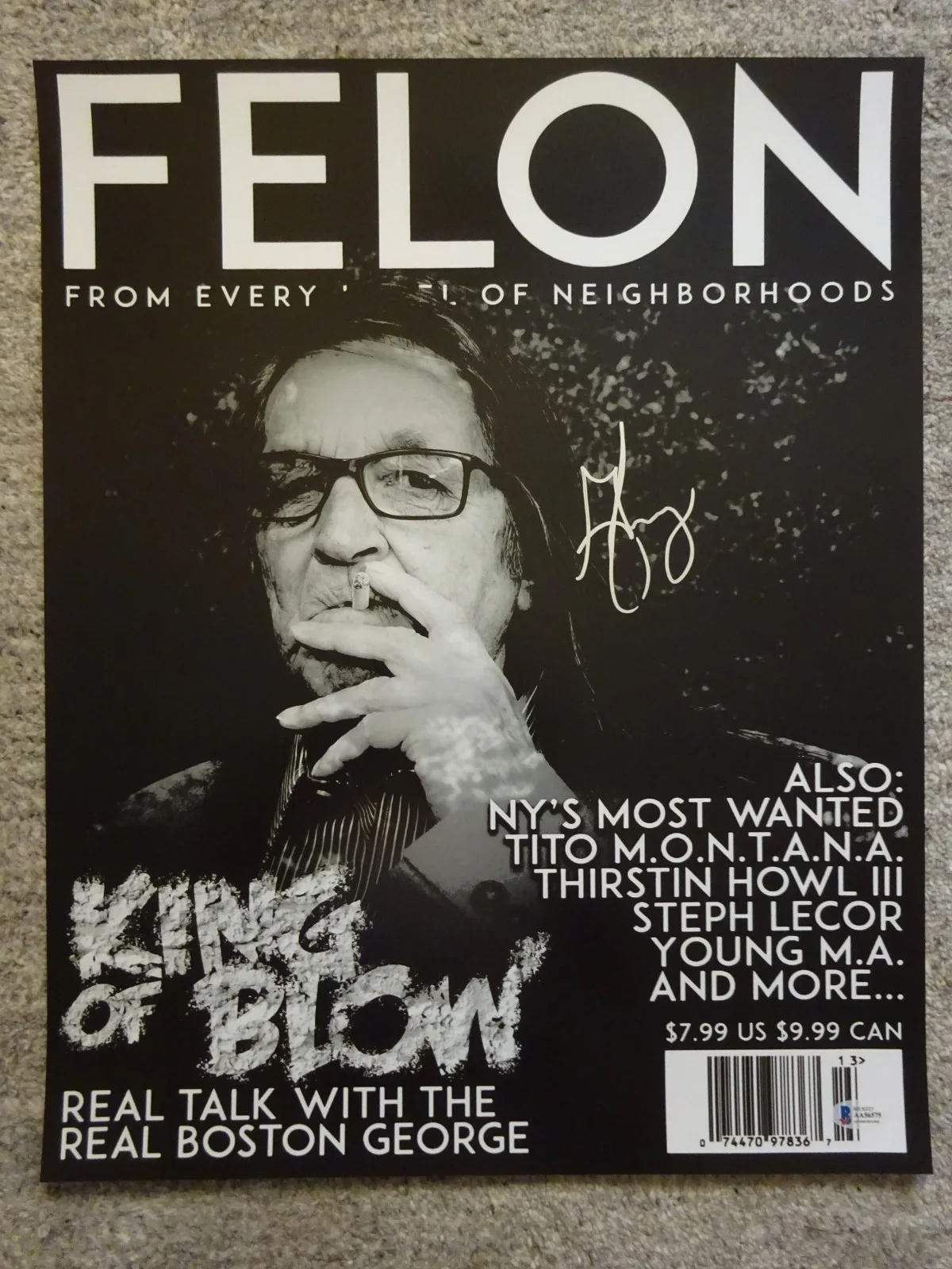George Jung — Signed George Jung Autographed Felon Magazine Print Photo 16"x20" Beckett COA
