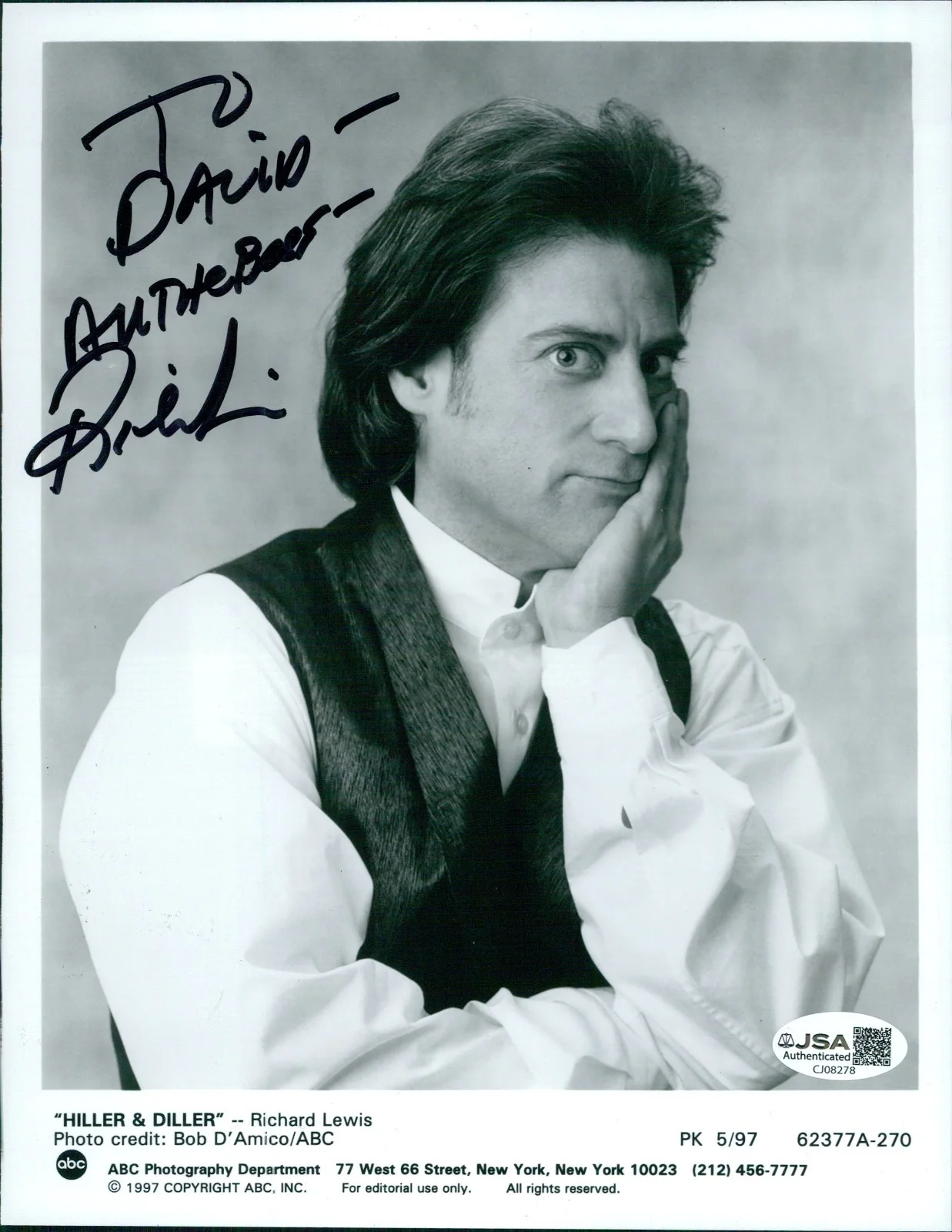 Richard Lewis — Richard Lewis Actor Signed 7x9 Glossy Promo Photo JSA Authenticated