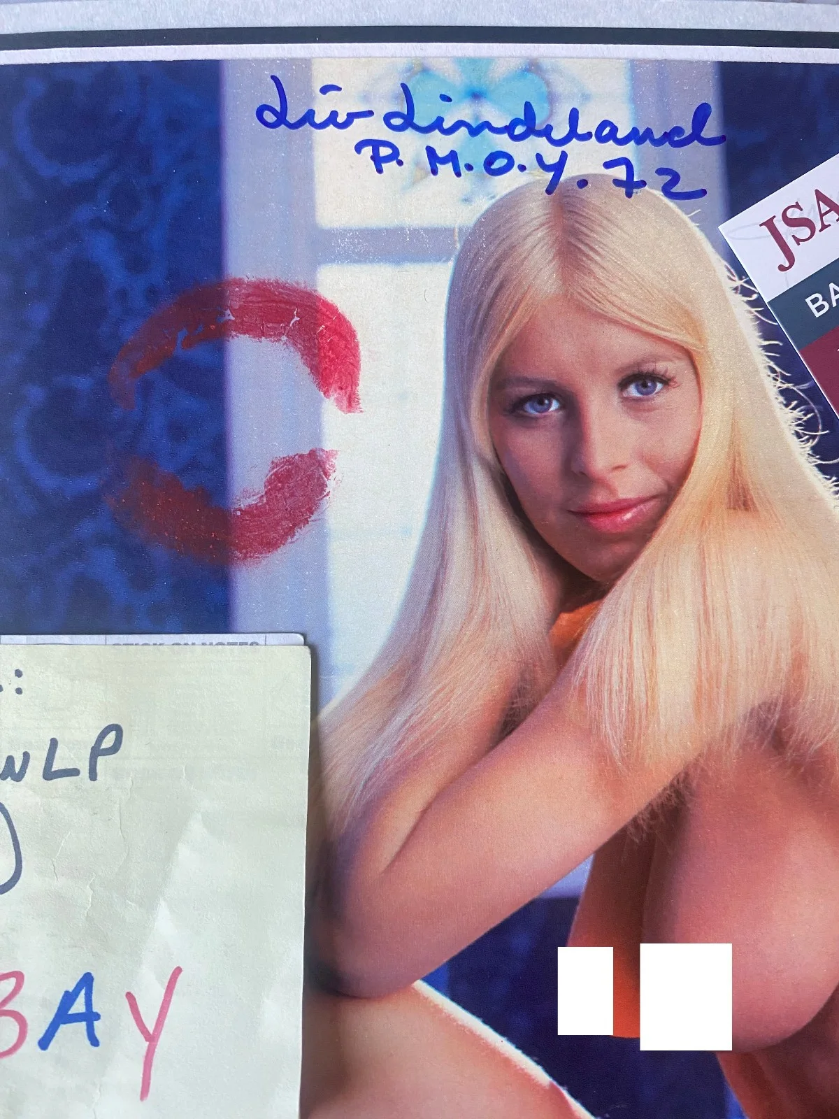 Liv Lendeland — RARE Liv Lindeland Signed W/Lipstick Kiss Mark 1972 Playboy Magazine Photo JSA, изображение 3