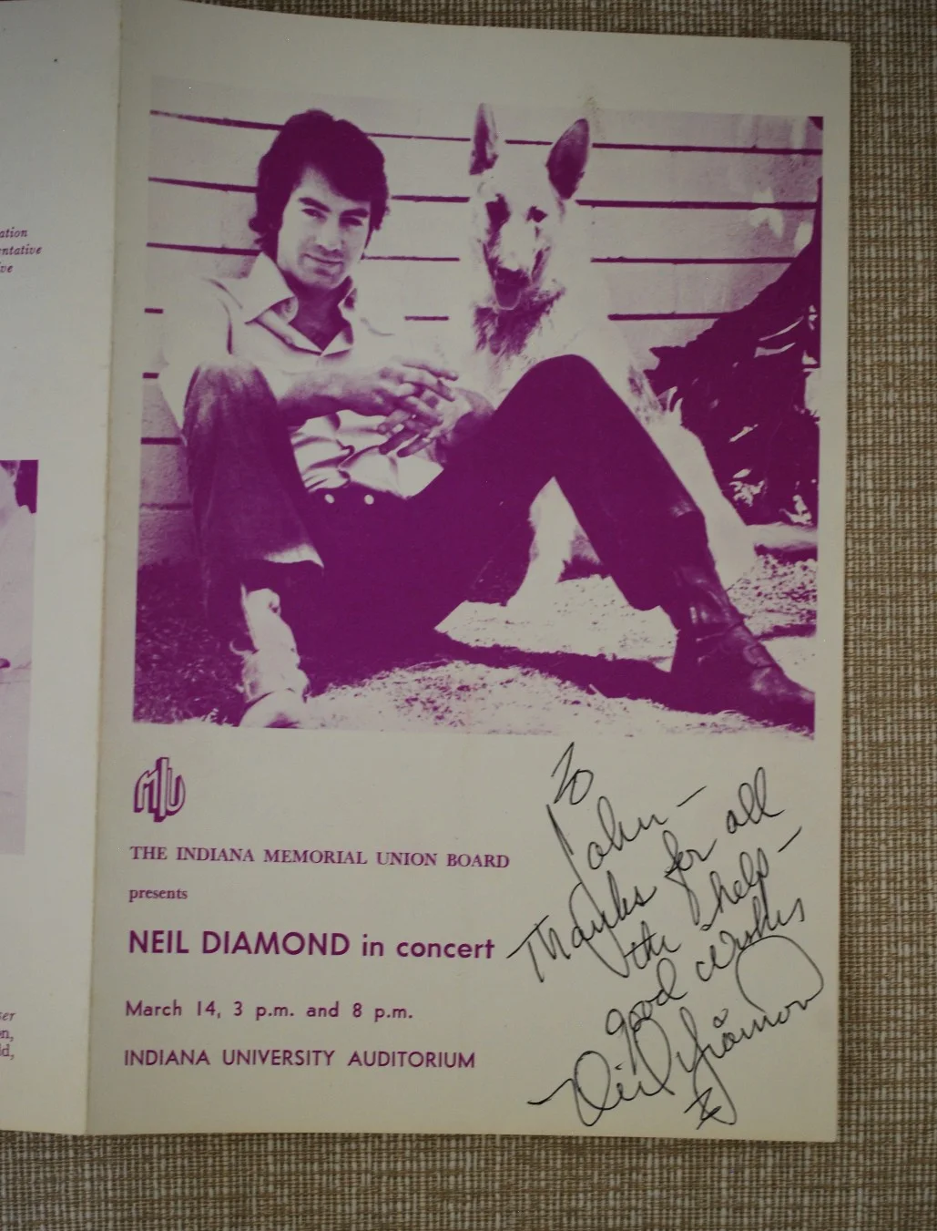 NEIL DIAMOND authentic Signed Original 6 x 9 inch Indiana U program, image 3