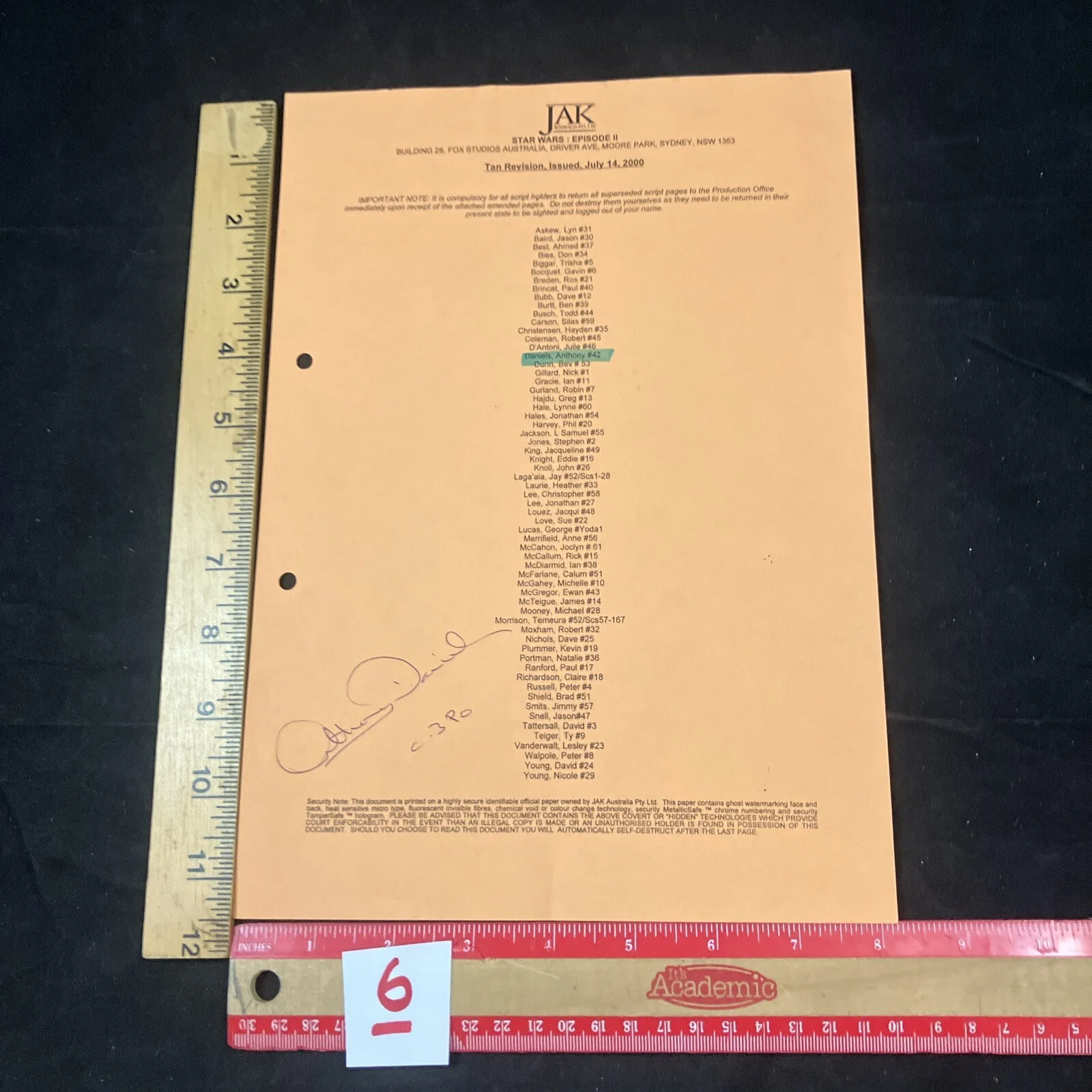 Anthony Daniels — Anthony Daniels personal collection signed ephemera Attack of the Clones lot6.., изображение 4