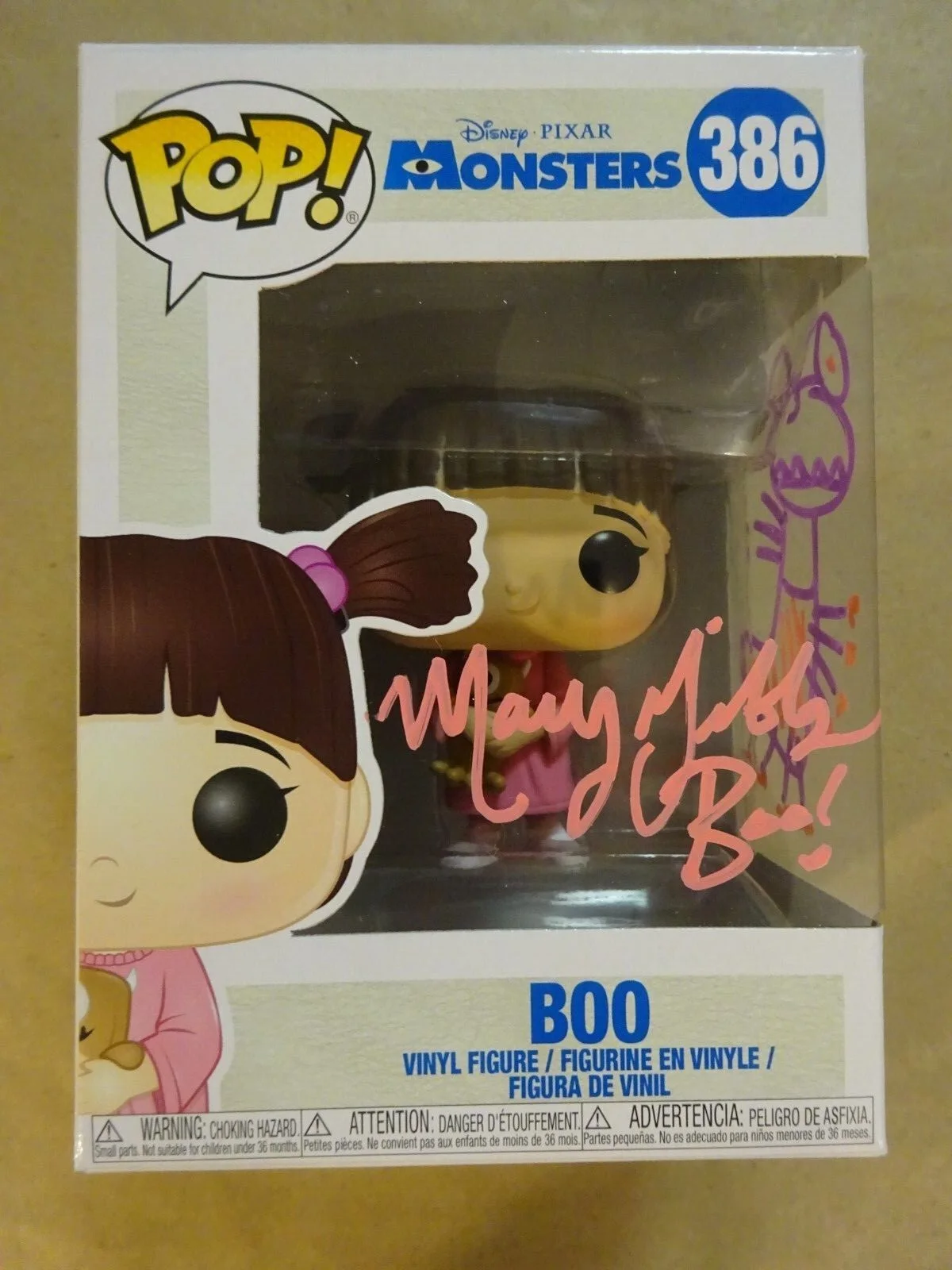 Mary Gibbs — Autographed MARY GIBBS Signed & SKETCH Boo Monsters Inc #386 FUNKO POP BAS COA