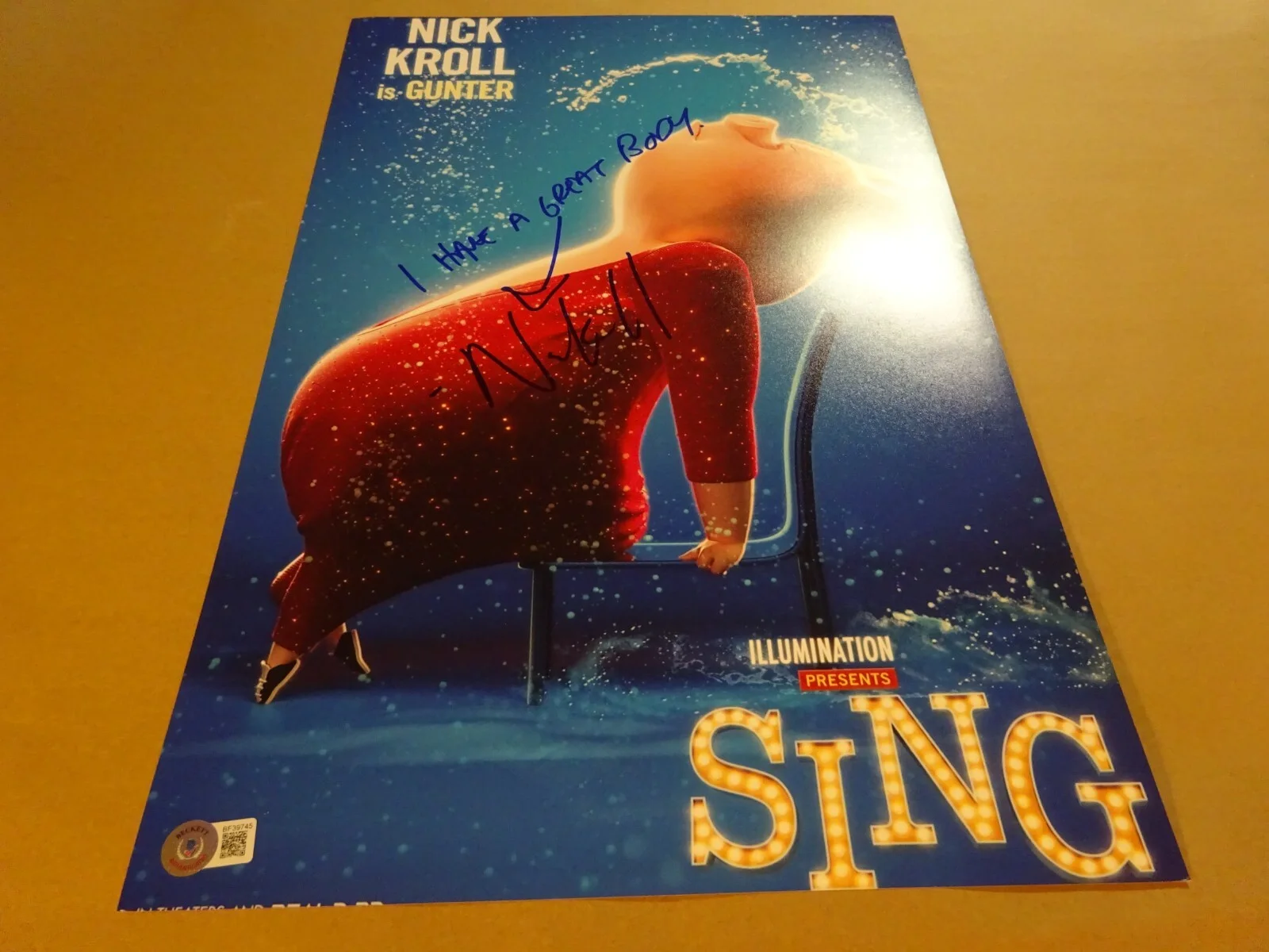 Nick Kroll — Signed NICK KROLL Autographed SING "Gunter" 12"x18" Photo Beckett BAS COA, image 2
