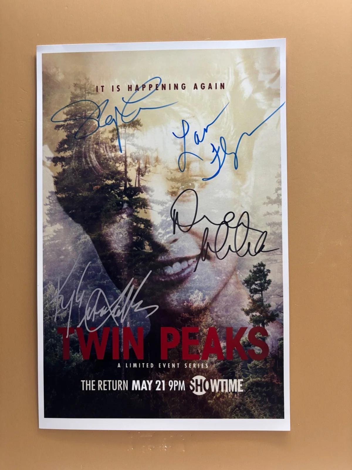 Kyle Maclachlan, Sheryl Lee, Lara Flynn Boyle and Dana Ashbrook — SIGNED TWIN PEAKS 11x17 Series Poster COA by 4 of the actors - Ships FREE