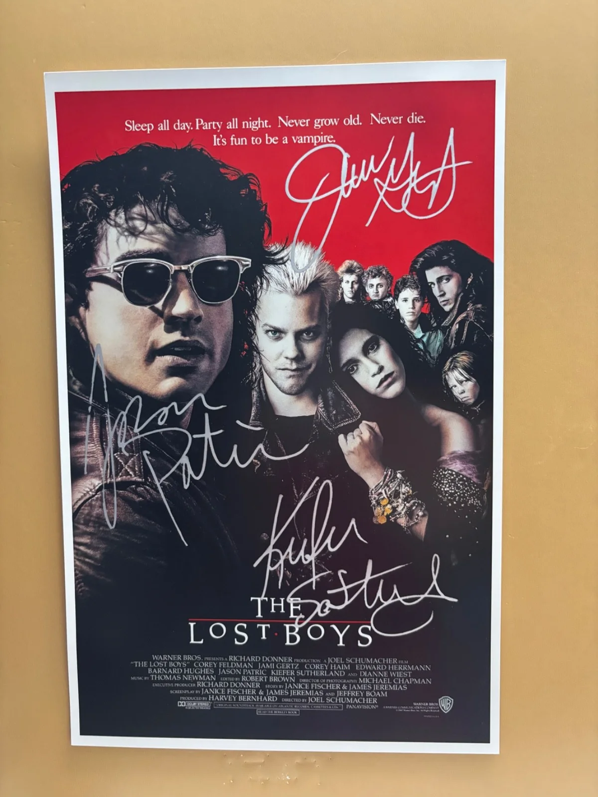 Jason Patric, Keifer Sutherland, Jami Gertz — SIGNED THE LOST BOYS 11x17 Movie Poster COA by 3 of the actors - Shipped FREE