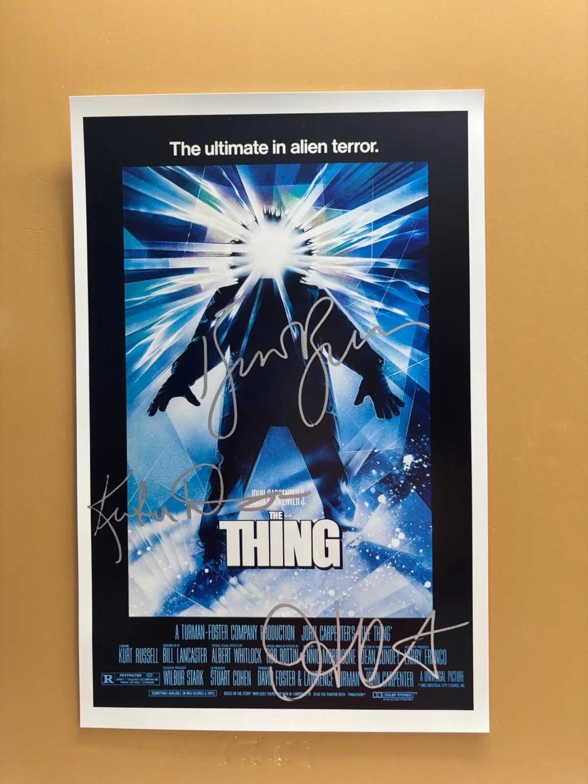 Kurt Russell, Keith David, John Carpenter — SIGNED THE THING 11x17 Movie Poster COA by 3 of the actors - Shipped FREE