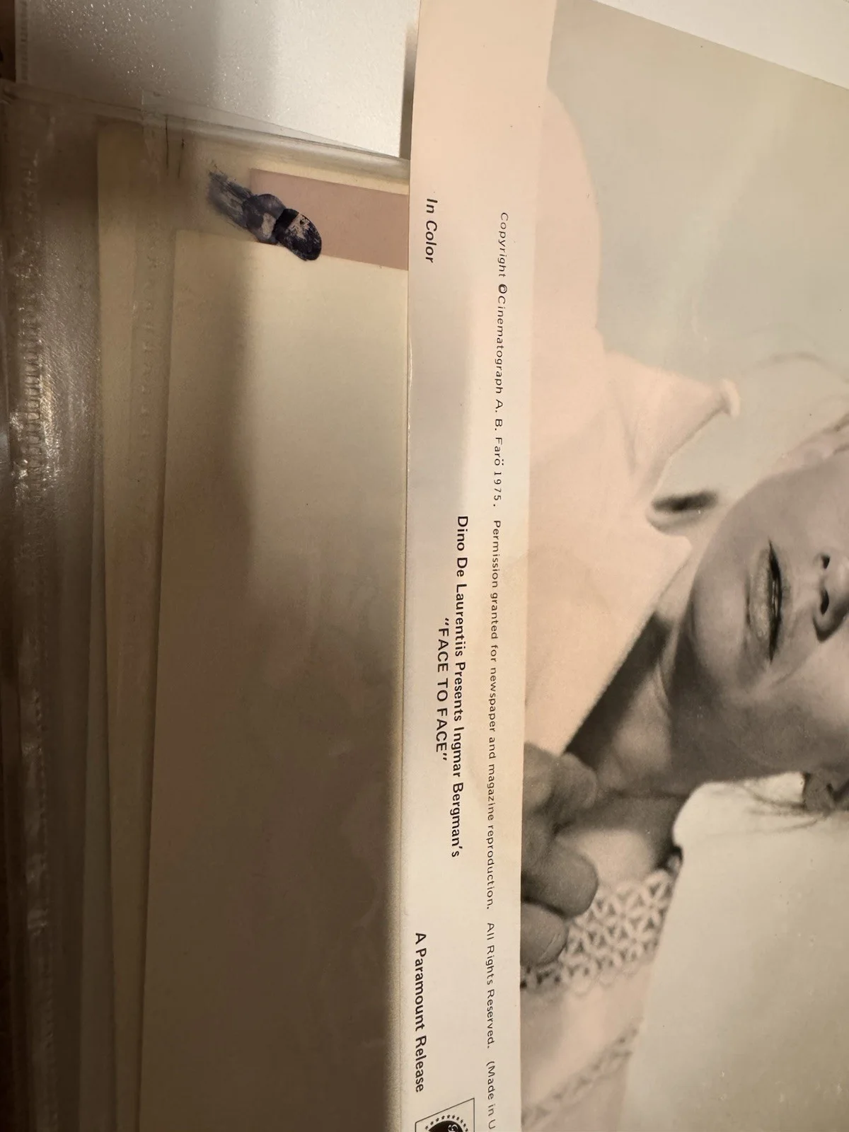 Liv Ullmann Signed Original Still From FACE TO FACE Signed In Person. Damage, изображение 2