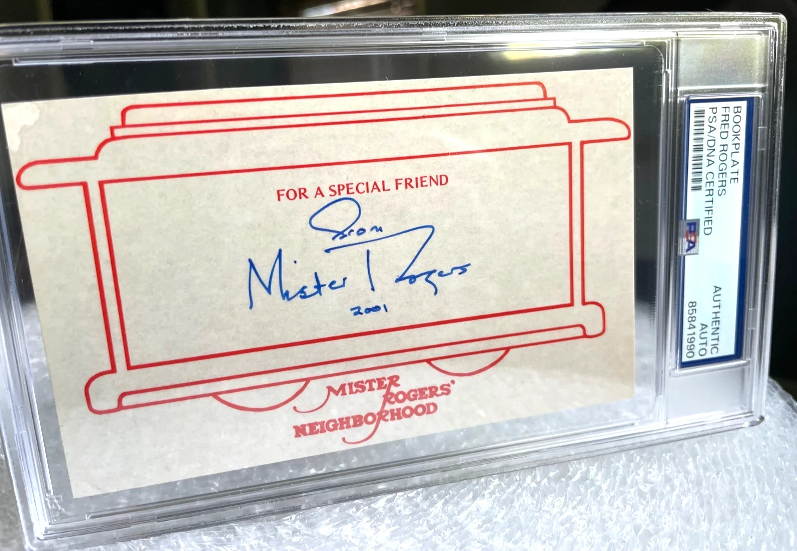 Fred Rogers — Fred Rogers SIGNED Scarce Trolley Bookplate PSA/DNA Slabbed Mister Rogers 2001!