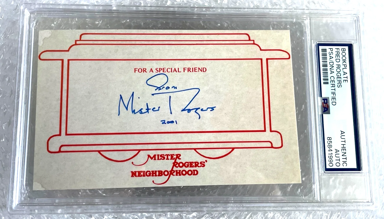 Fred Rogers — Fred Rogers SIGNED Scarce Trolley Bookplate PSA/DNA Slabbed Mister Rogers 2001!, image 2
