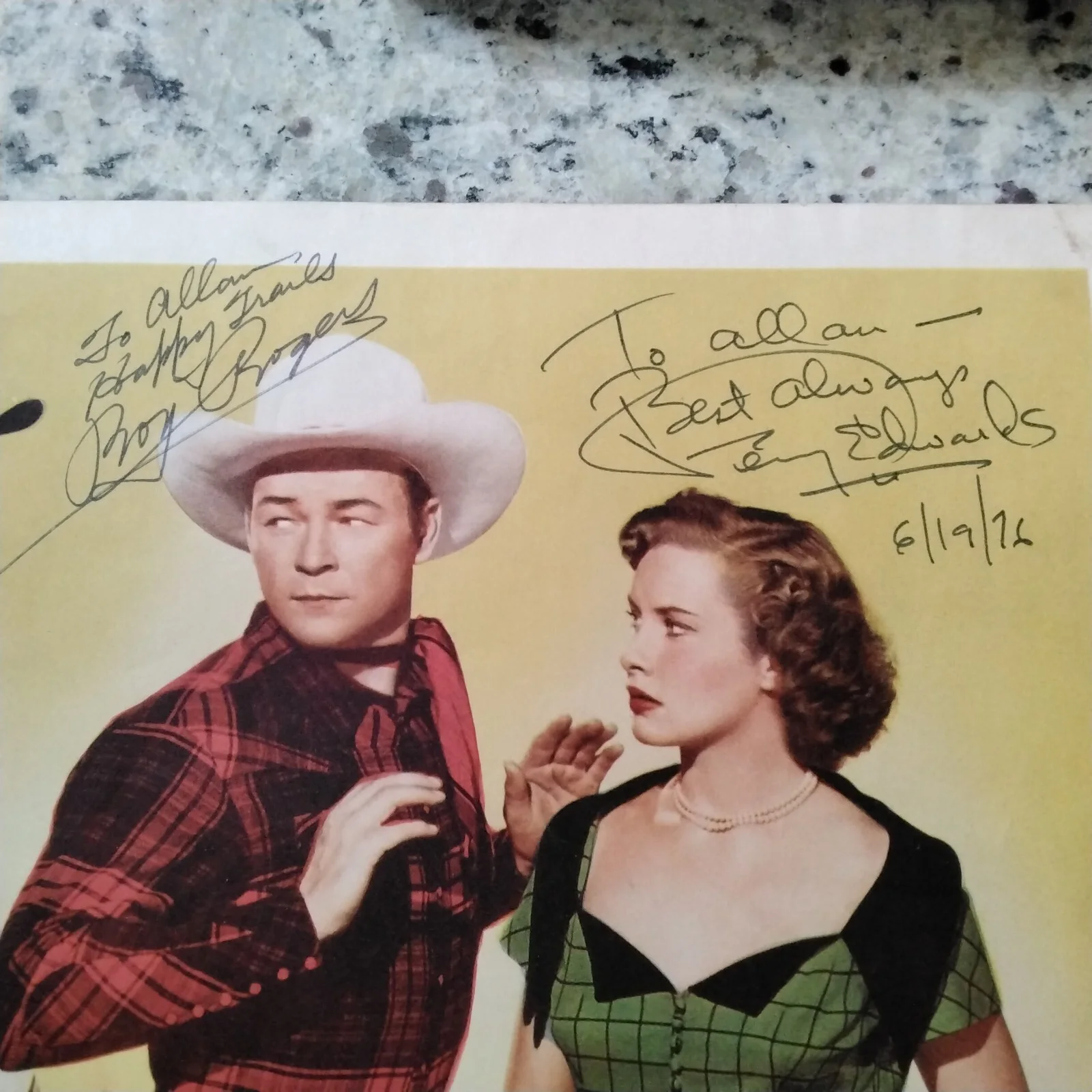 Roy Rogers & Penny Edwards SIGNED 1951 Lobby Card Spoilers of The Plains, изображение 3