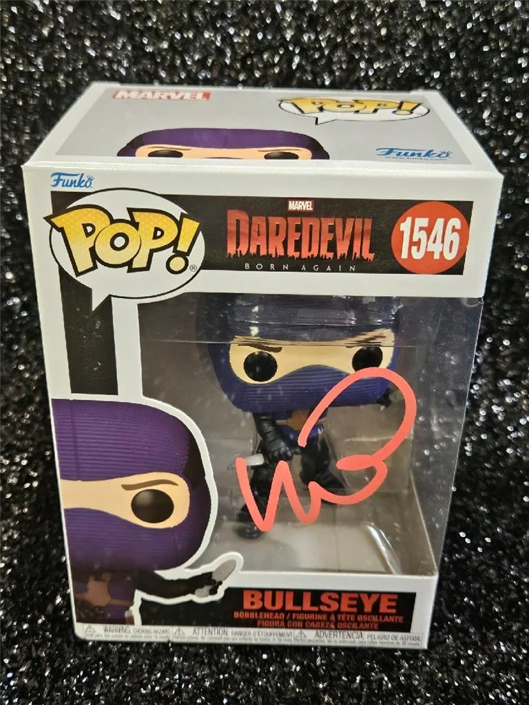ANDY SAMBERG — WILSON BETHEL HAND SIGNED AUTOGRAPHED FUNKO POP! 1546 DAREDEVIL BULLSEYE W/ COA