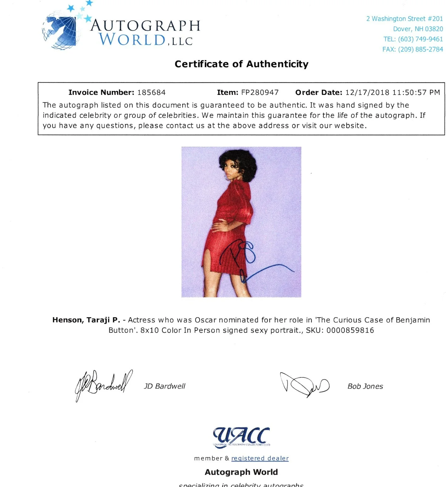 Taraji P. Henson — AUTOGRAPHED 8X10 SIGNED BY TARAJI P. HENSON STARED IN EMPIRE UACC COA, изображение 2