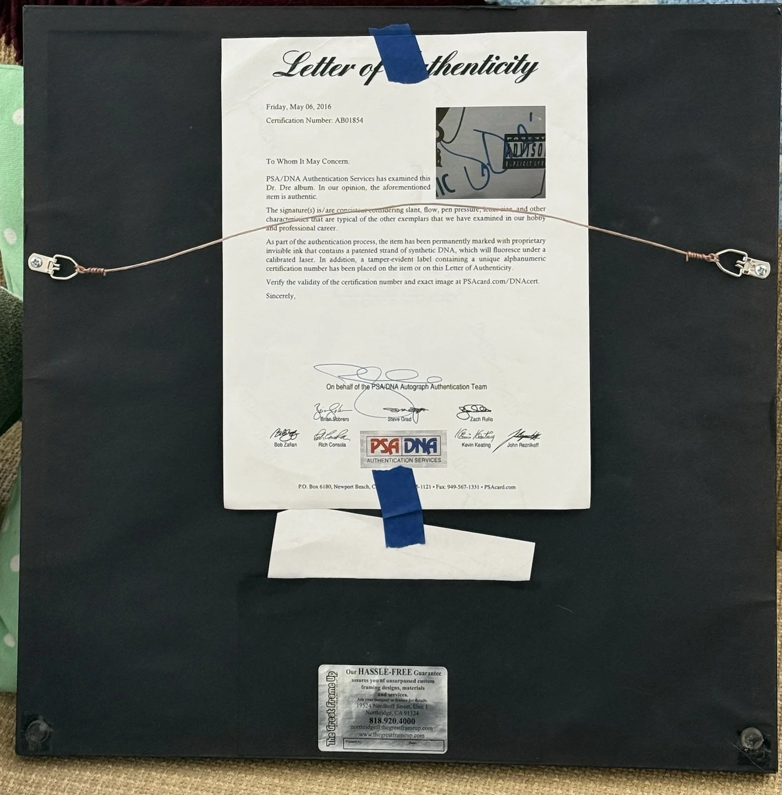 Dr. Dre Signed Autograph The Chronic Album Framed LP PSA Letter, изображение 5