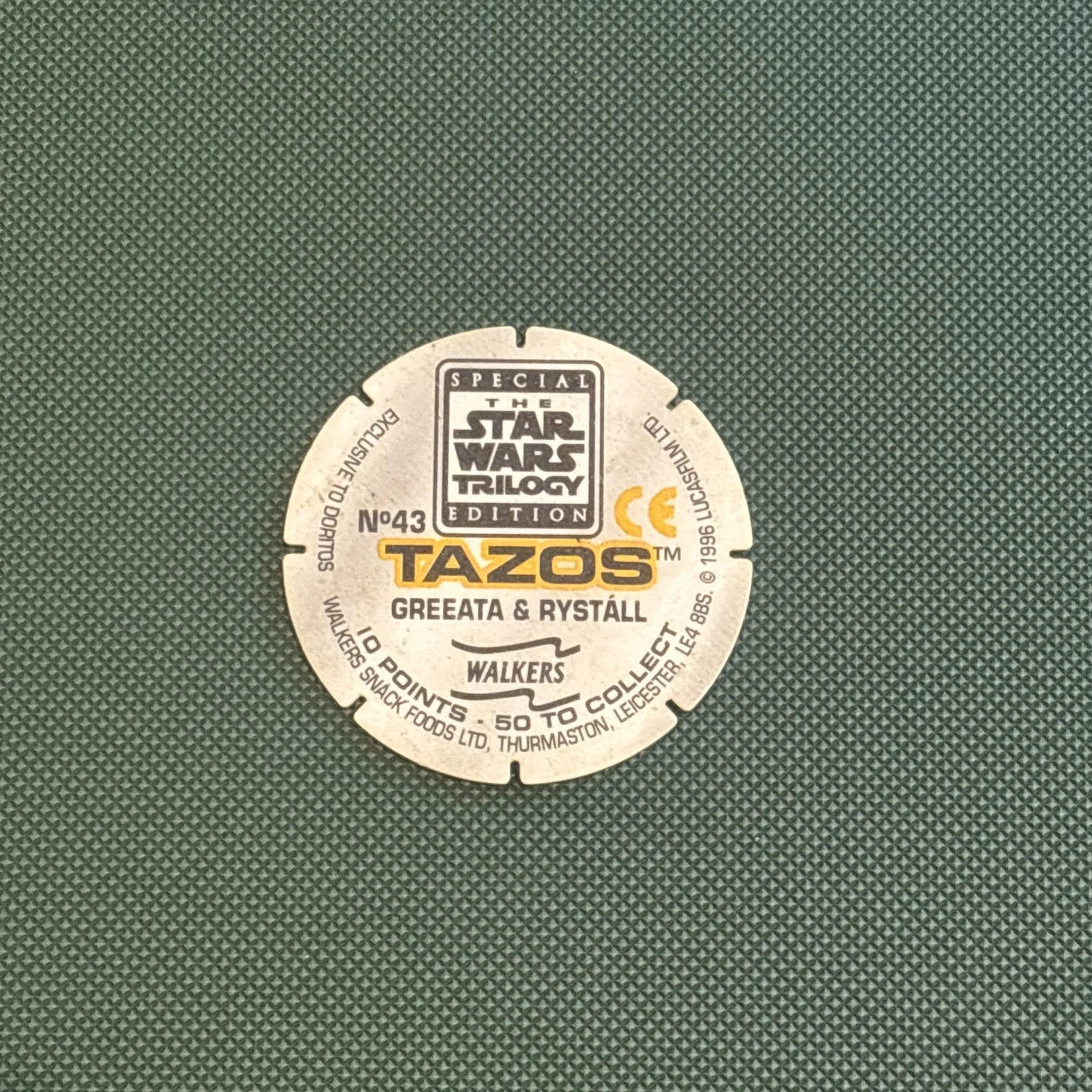 1996 WALKERS - STAR WARS TRILOGY - SINGLE TAZO No 43 GREEATA & RYSTALL, image 2