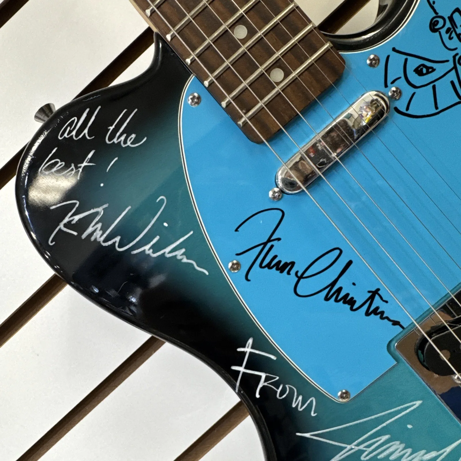 The Fabulous Thunderbirds Autographed Guitar With Art And Inscriptions By Band, изображение 4