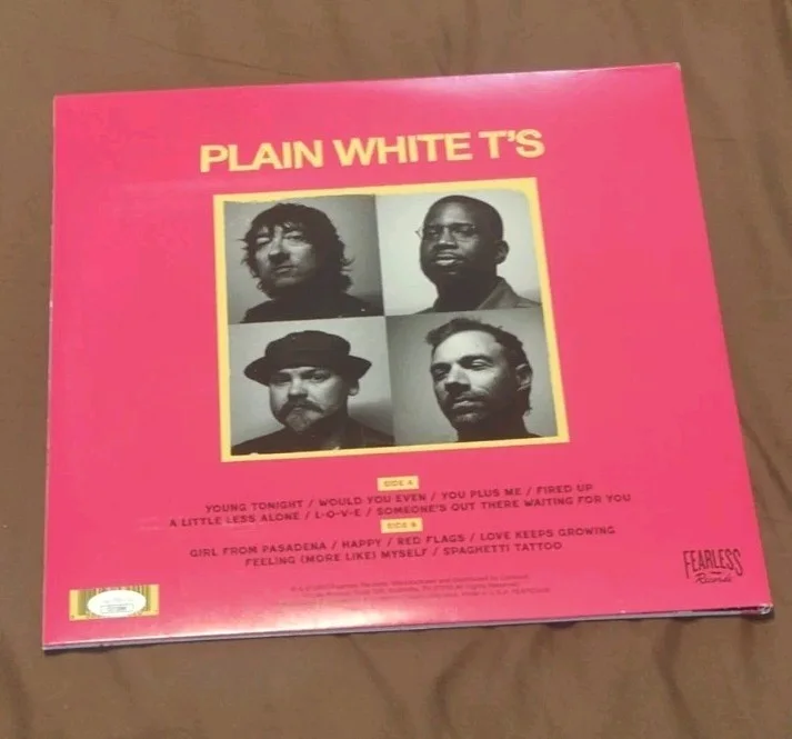 PLAIN WHITE T’s SIGNED BY BAND PINK VINYL LP COVER 2003 JSA, image 3