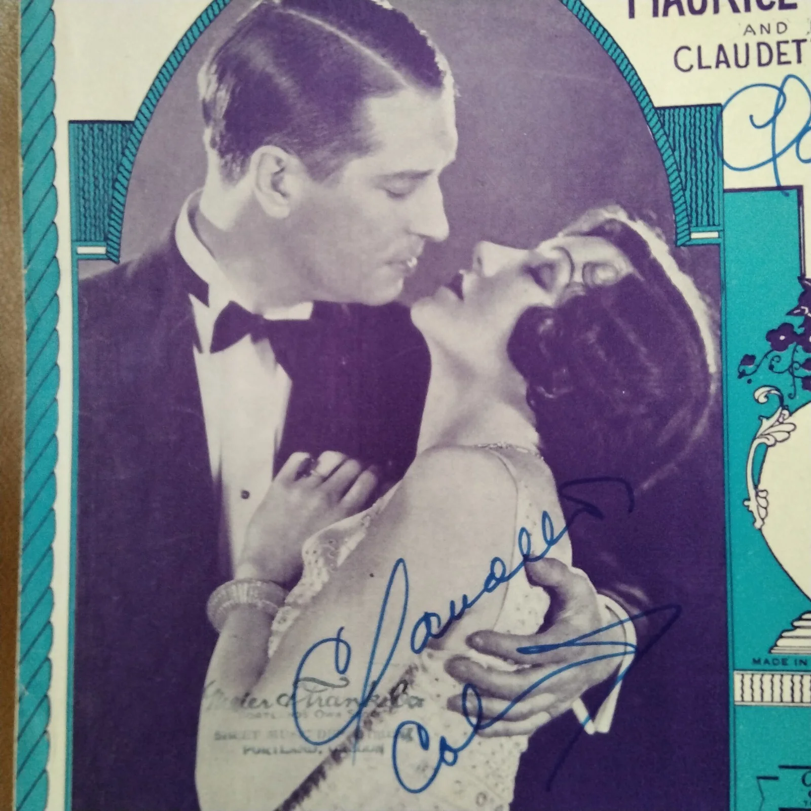 Claudette Colbert Signed 1930 Music Sheet Movie Actress Big Pond Chevalier COA, изображение 4