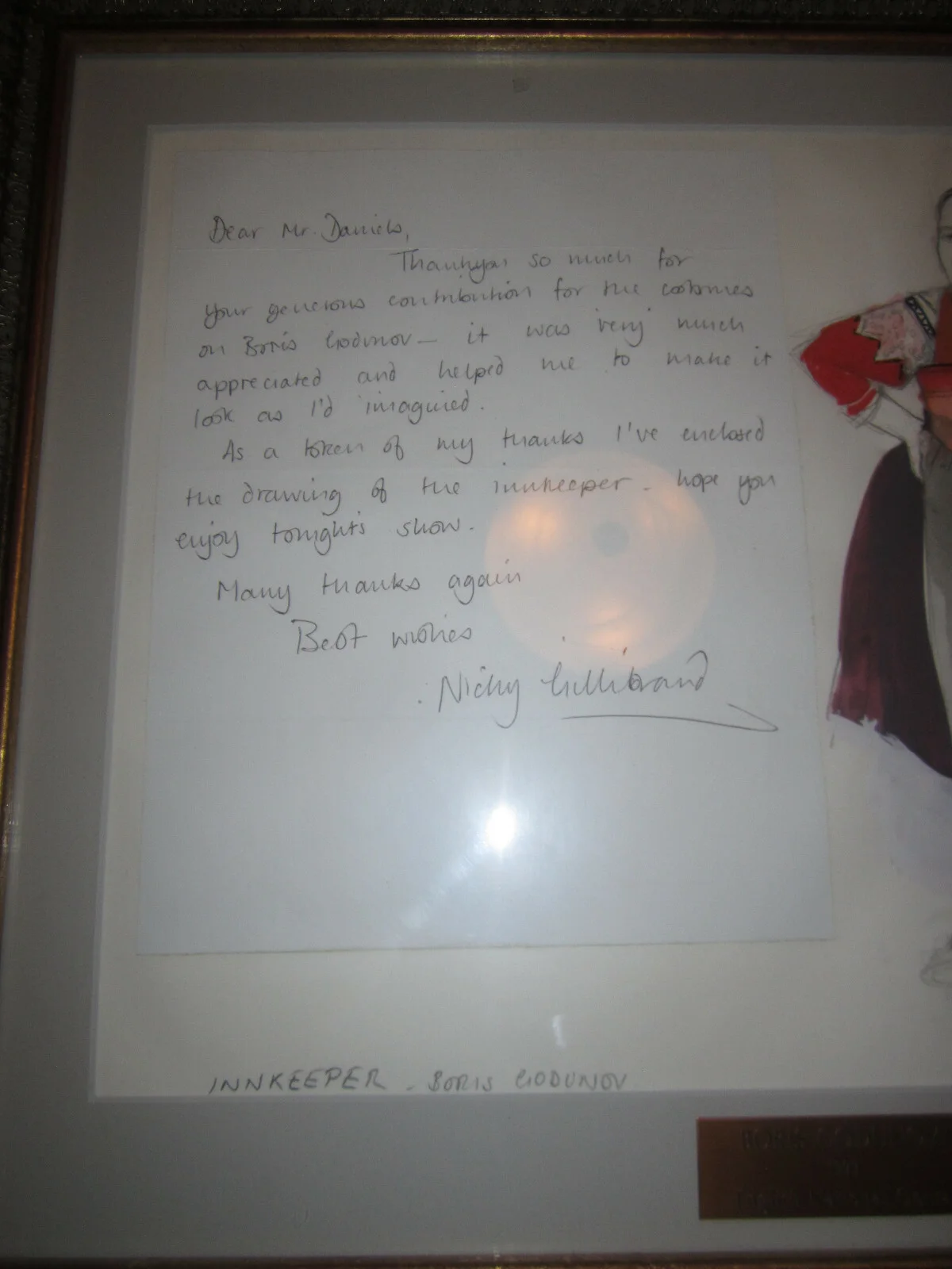 Nicky Gillibrand Costume Designer Sketch Boris Godunov Inkeeper w/Letter Signed, изображение 4