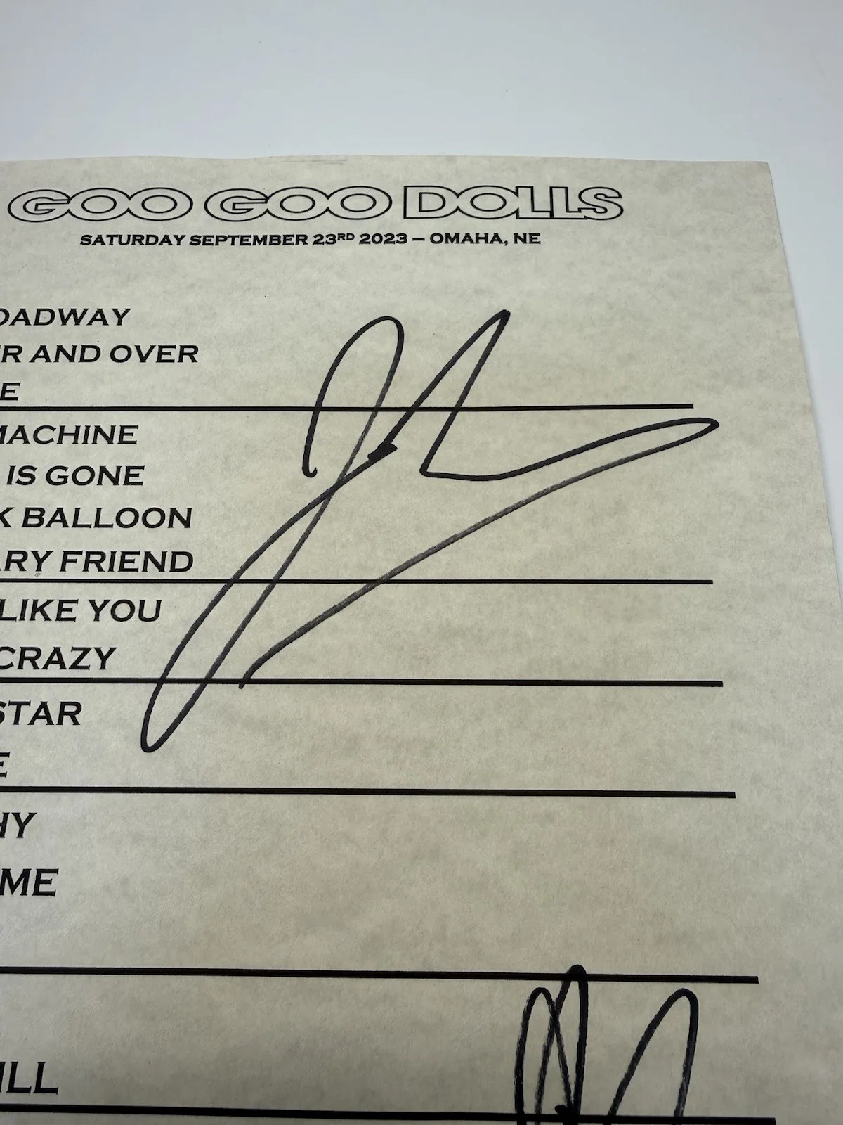 Goo Goo Dolls Signed Setlist•Johnny Rzeznik & Robbie Takac Autographs•2023 Omaha, изображение 3