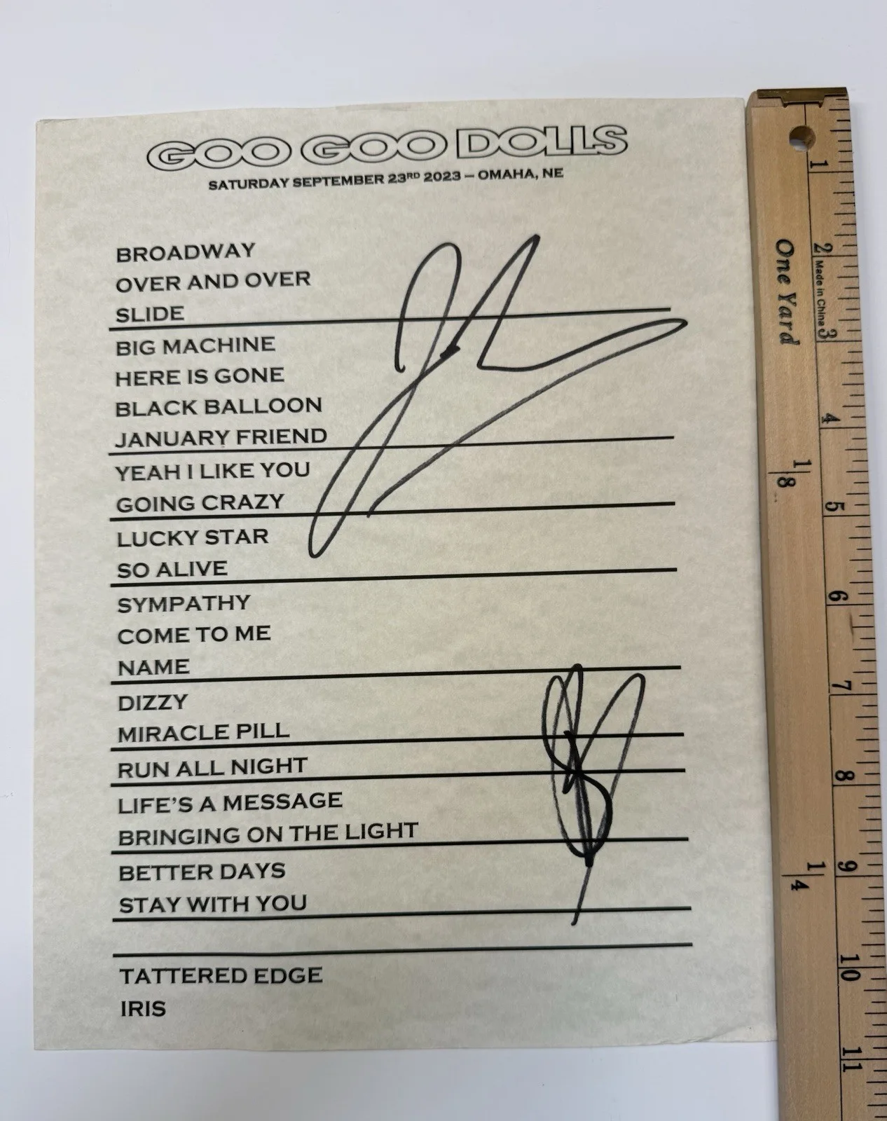 Goo Goo Dolls Signed Setlist•Johnny Rzeznik & Robbie Takac Autographs•2023 Omaha, изображение 5