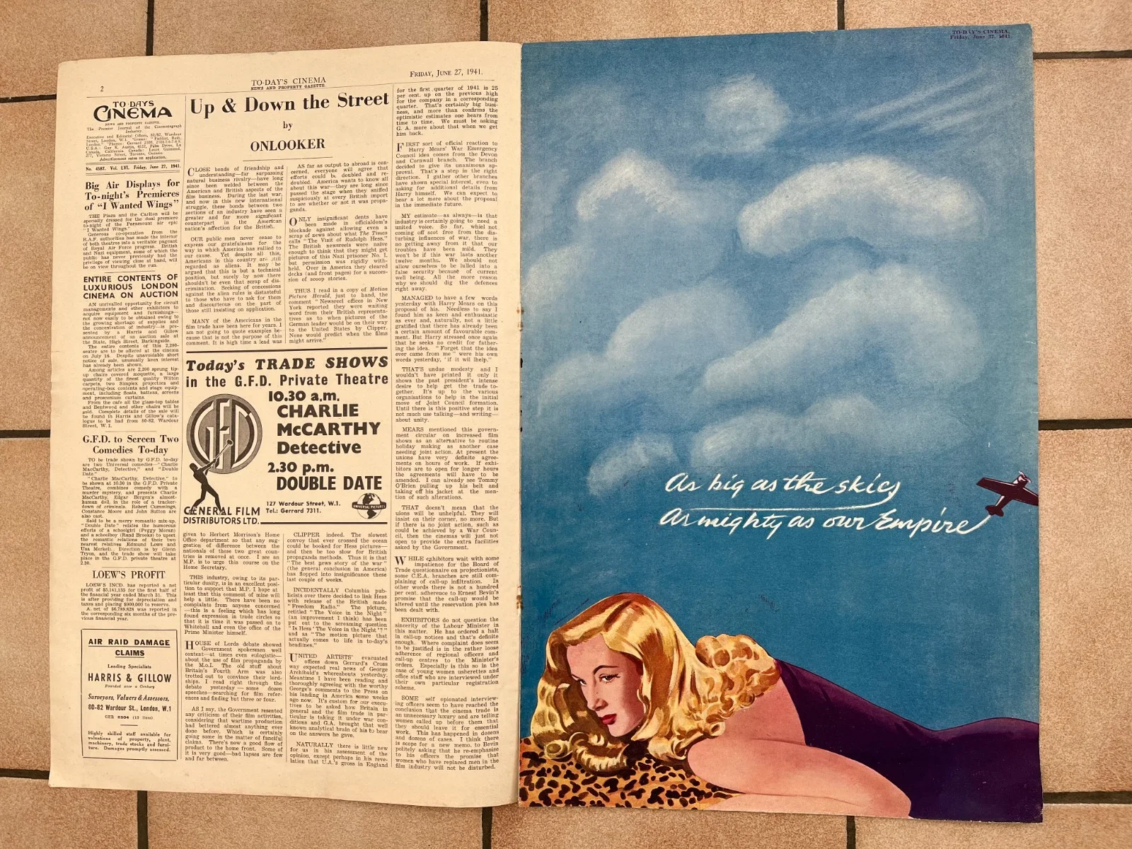 Vintage VERONICA LAKE LANA TURNER "Today's Cinema" June 1941, изображение 3