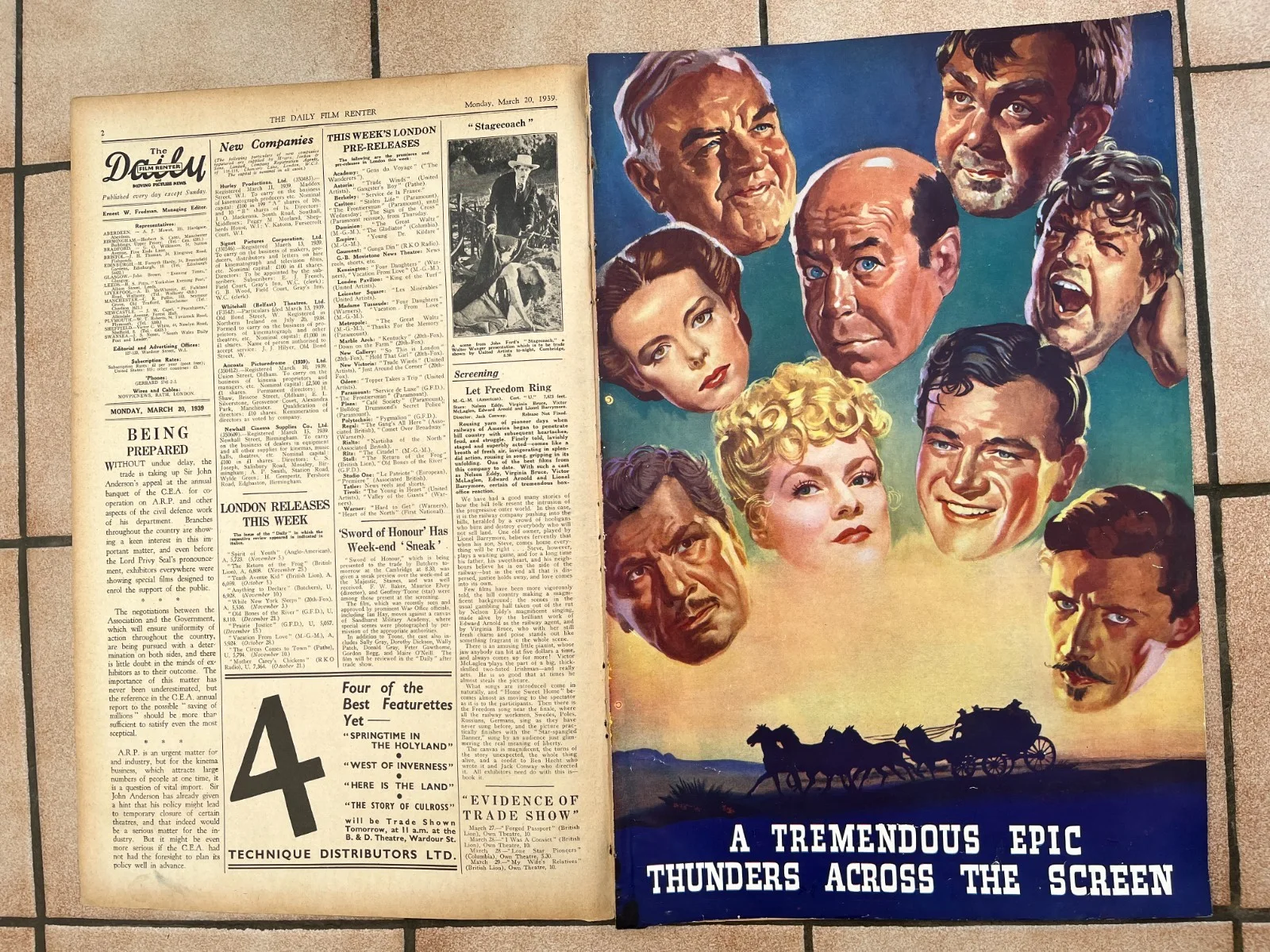 JOHN WAYNE CLAIRE TREVOR "The Daily Film Renter" March 1939, image 3