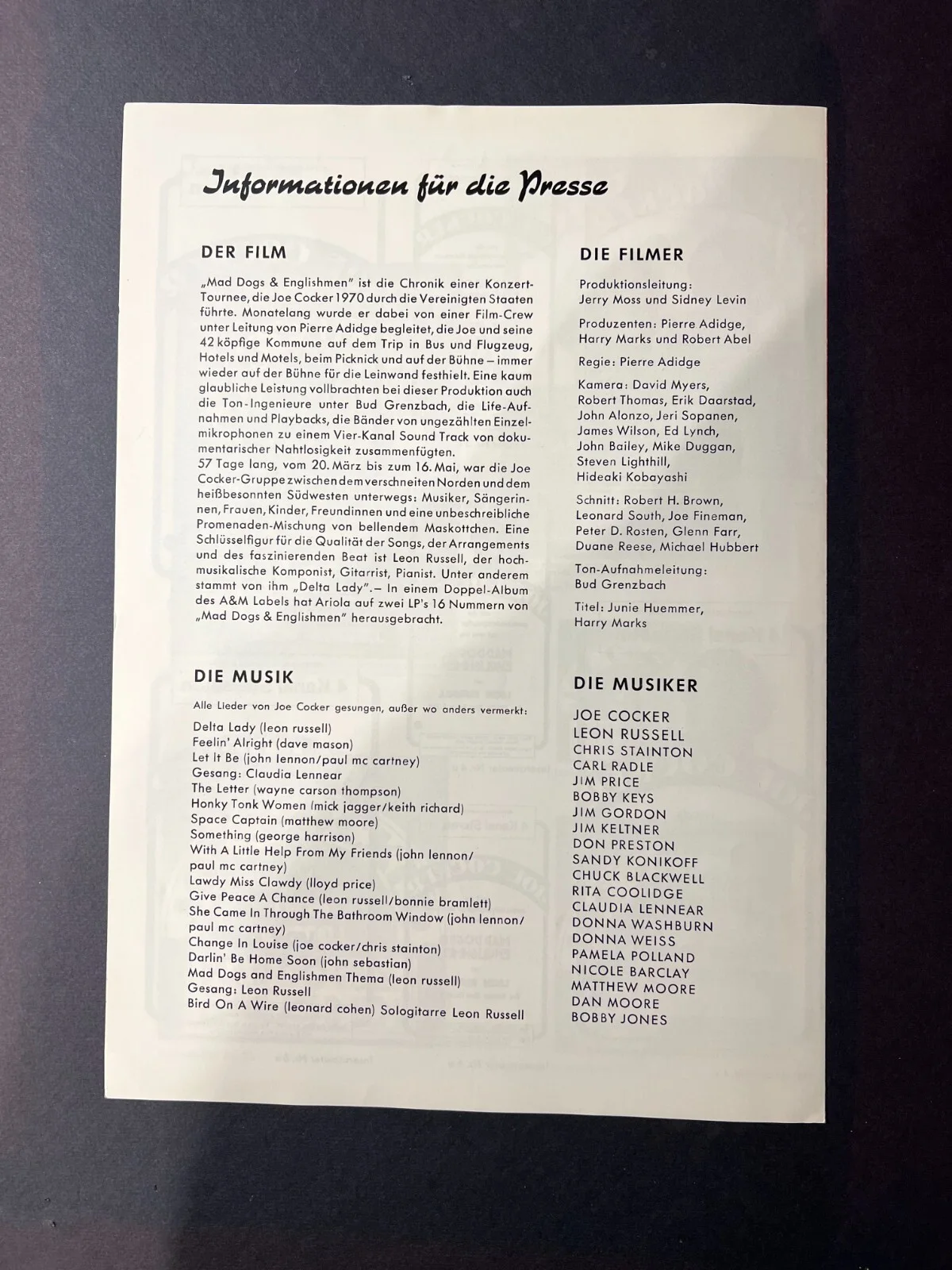 Joe Cocker / Leon Russell – Mad Dogs & Englishmen European Press Release, изображение 3