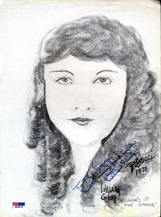 Lillian Gish — Lillian Gish Signed Psa/dna 9x14 Original Pen Pencil Drawing Autograph