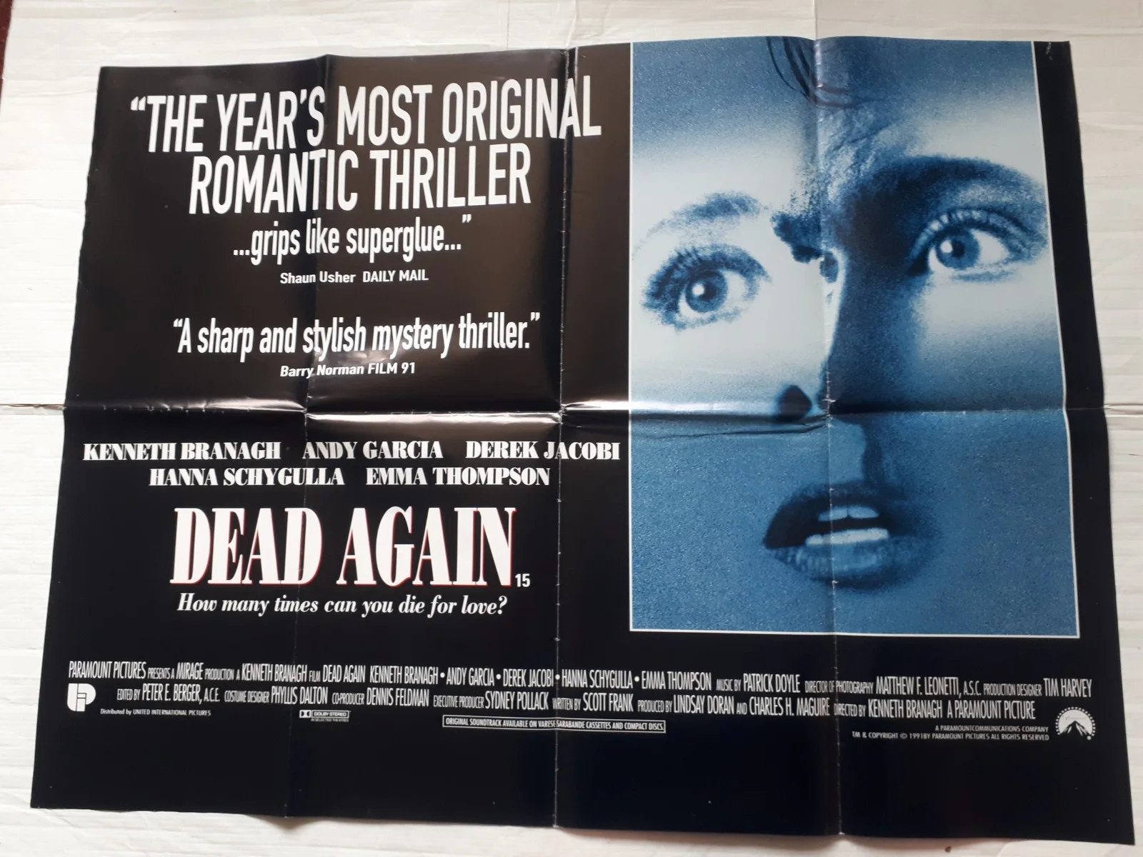 dead again 1991 ORIGINAL Poster UK Quad 30x40" 1990s kenneth branagh, image 2