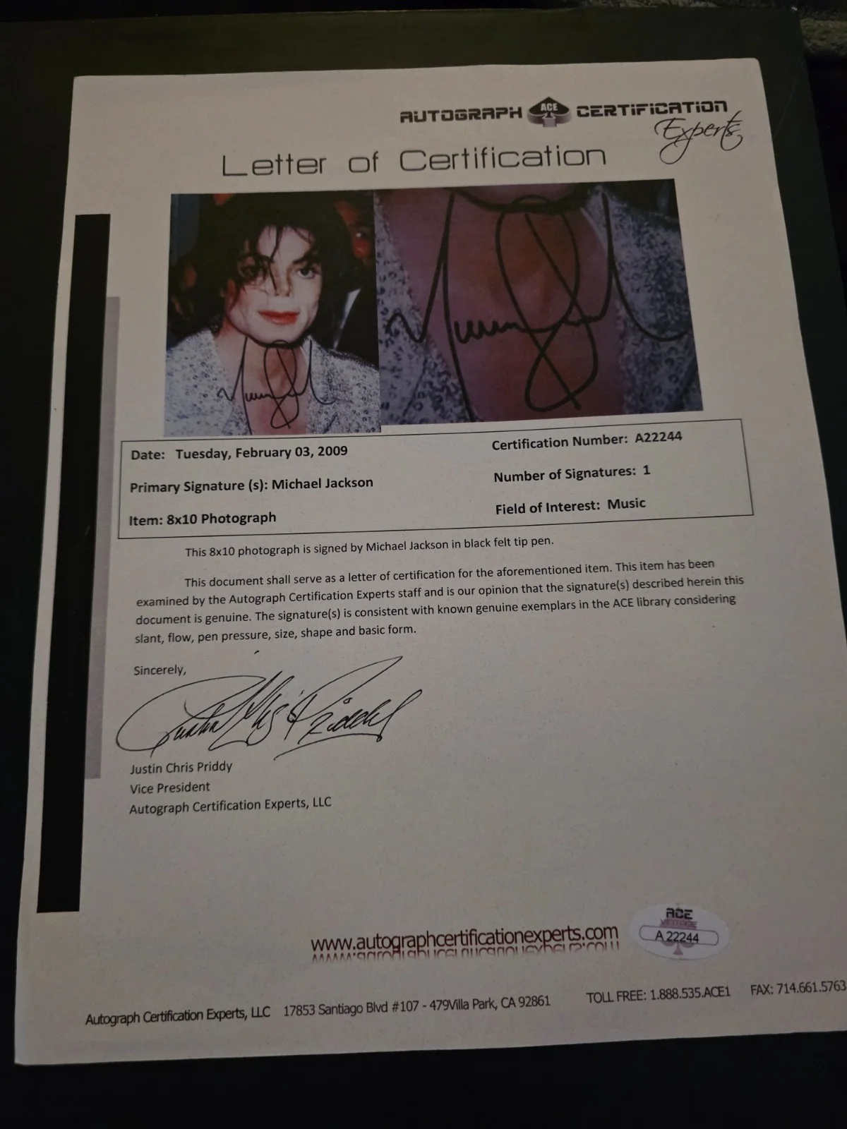 Michael Jackson signed 8x10 photograph with certificate of authenticity, image 4