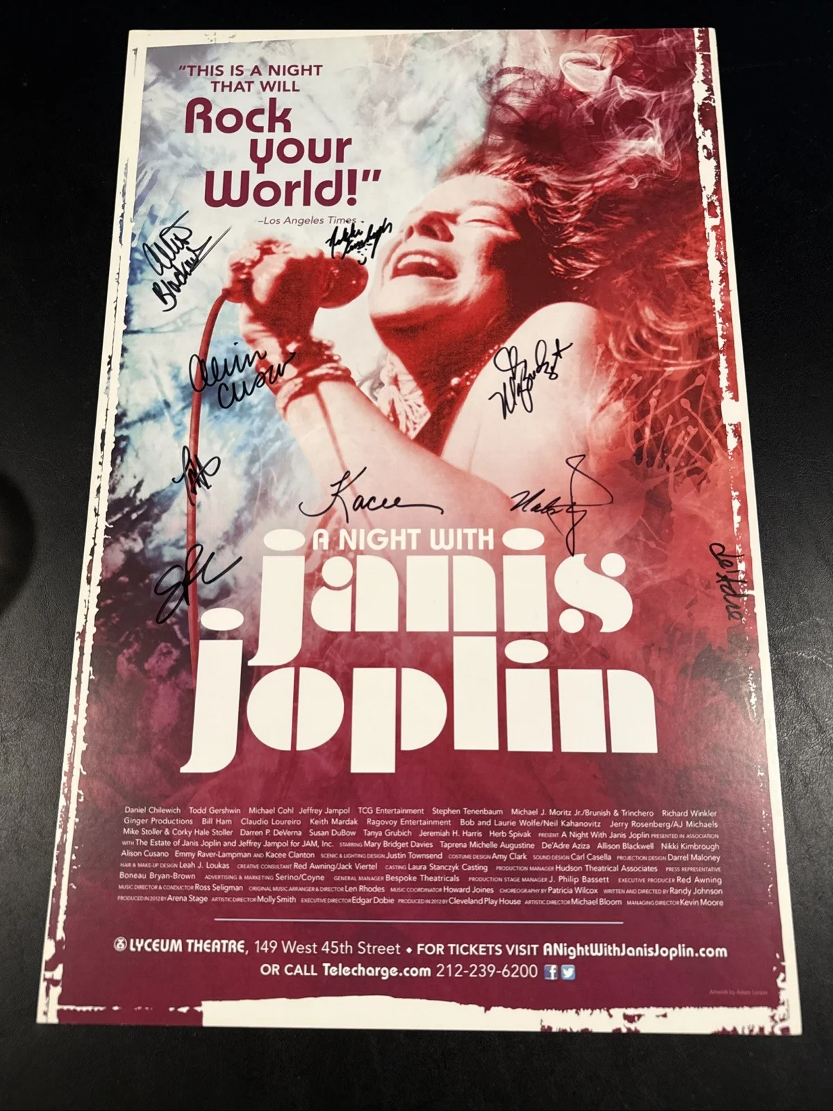 Cast — A Night with Janis Joplin Broadway Poster Window Card Hand Signed by Full Cast