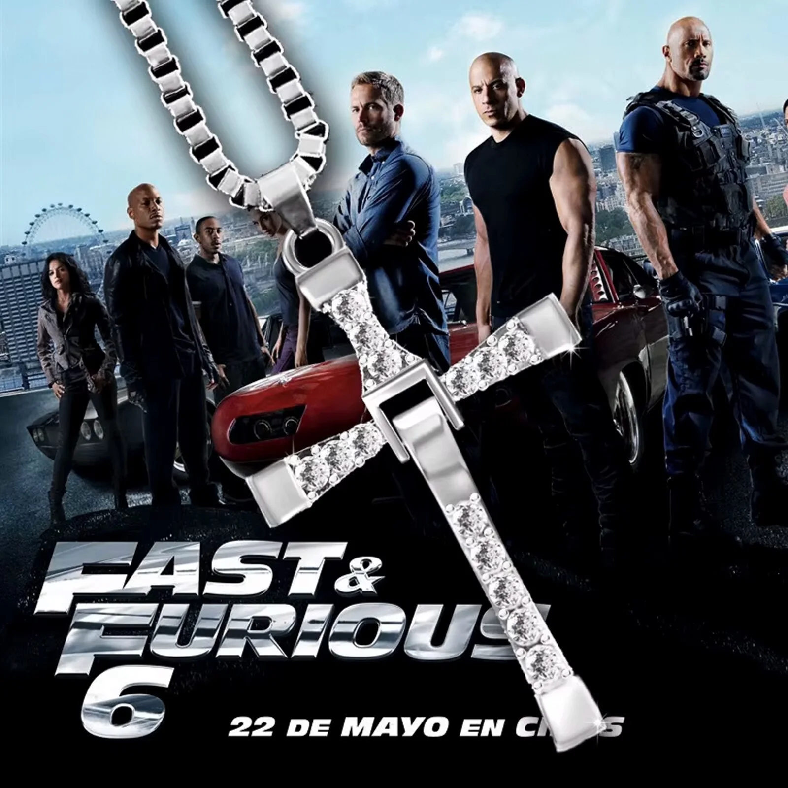 Fast & Furious Toretto Jesus Cross Rhinestone Large Pendant Silver Necklace, изображение 2