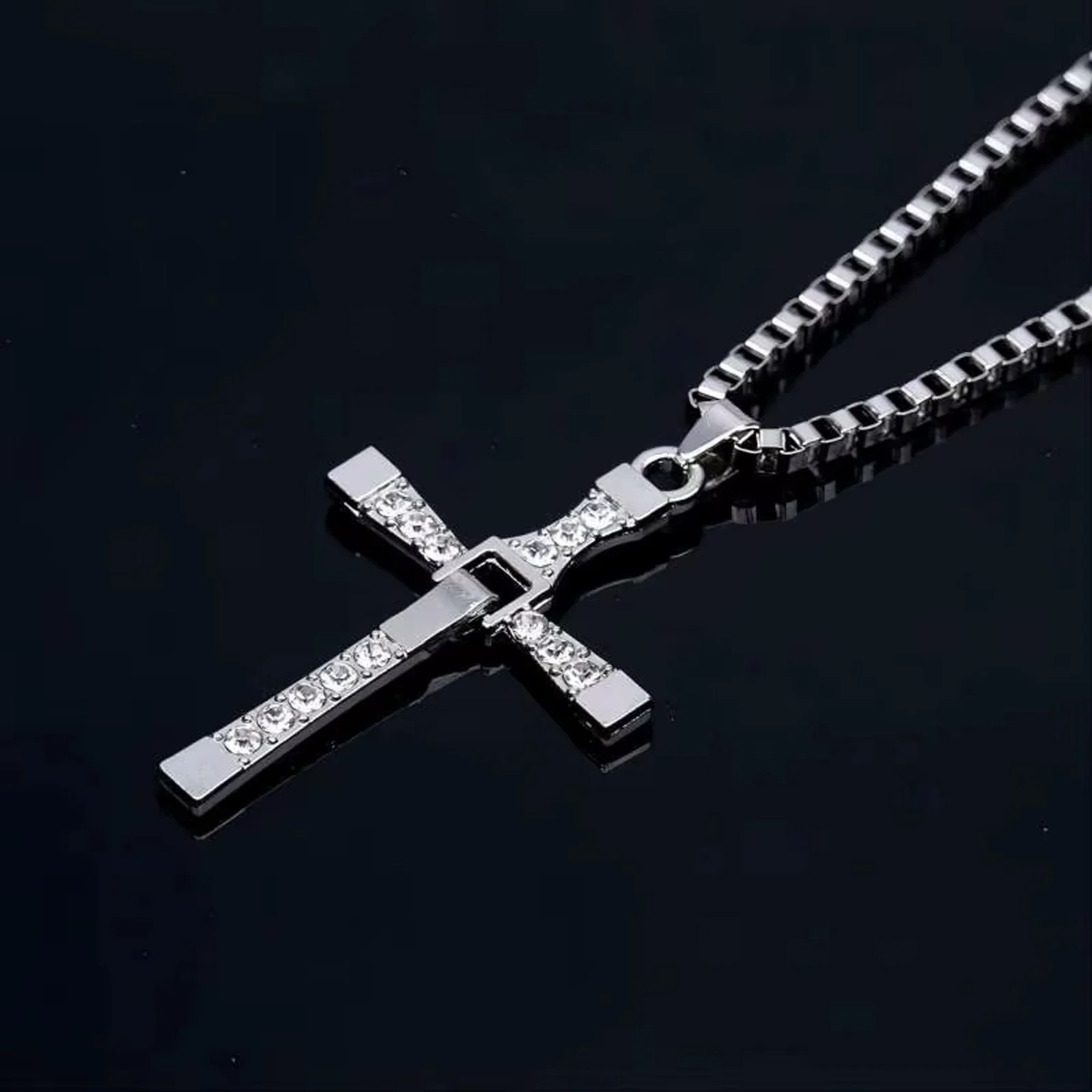 Fast & Furious Toretto Jesus Cross Rhinestone Large Pendant Silver Necklace, изображение 3
