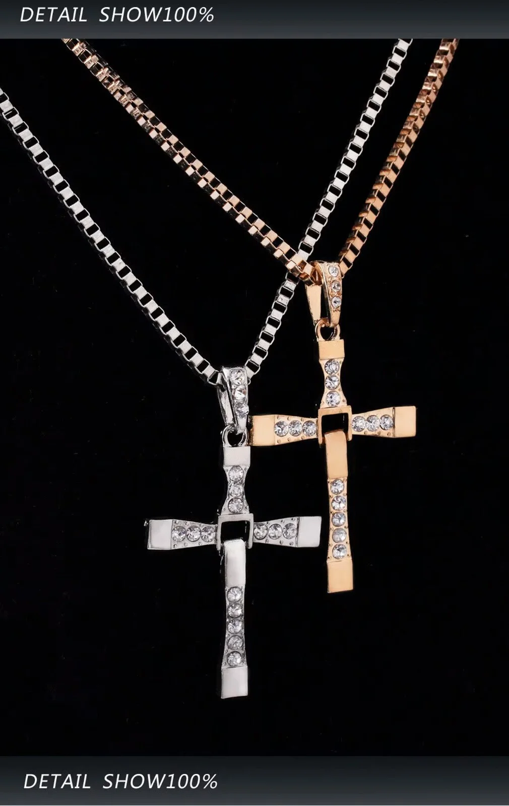 Fast & Furious Toretto Jesus Cross Rhinestone Large Pendant Silver Necklace, изображение 5