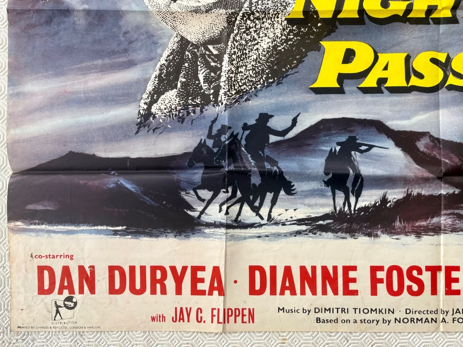 Night Passage Original 1957 Quad Poster James Stewart Audie Murphy, изображение 2